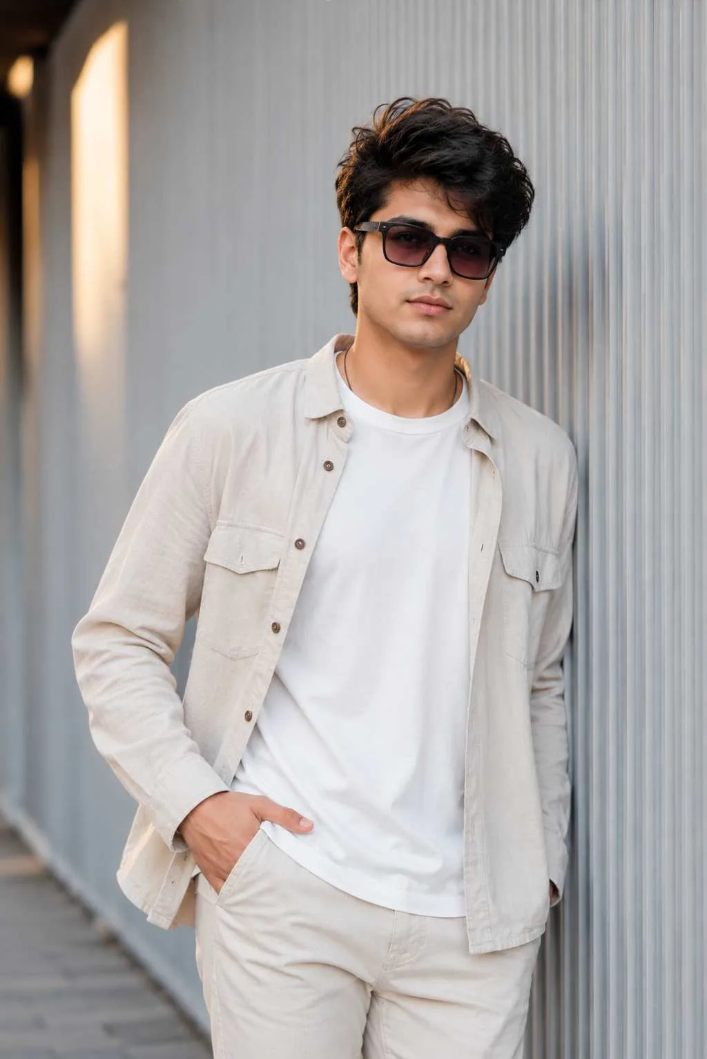 Modern Casual Portrait With Beige Overshirt
