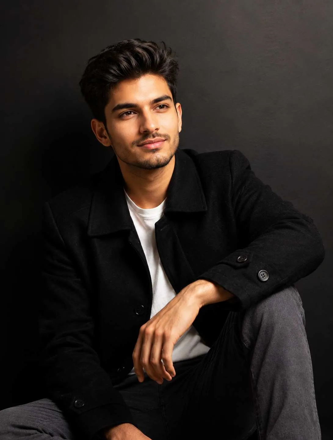 Glowing Dark Studio Portrait of a Young Man