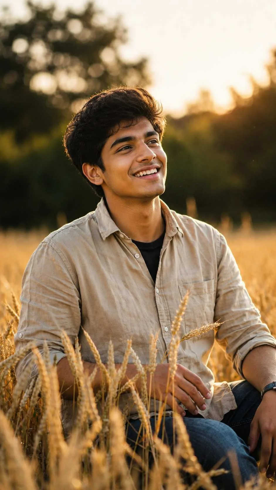 Young Indian Man in a Golden Wheat Field