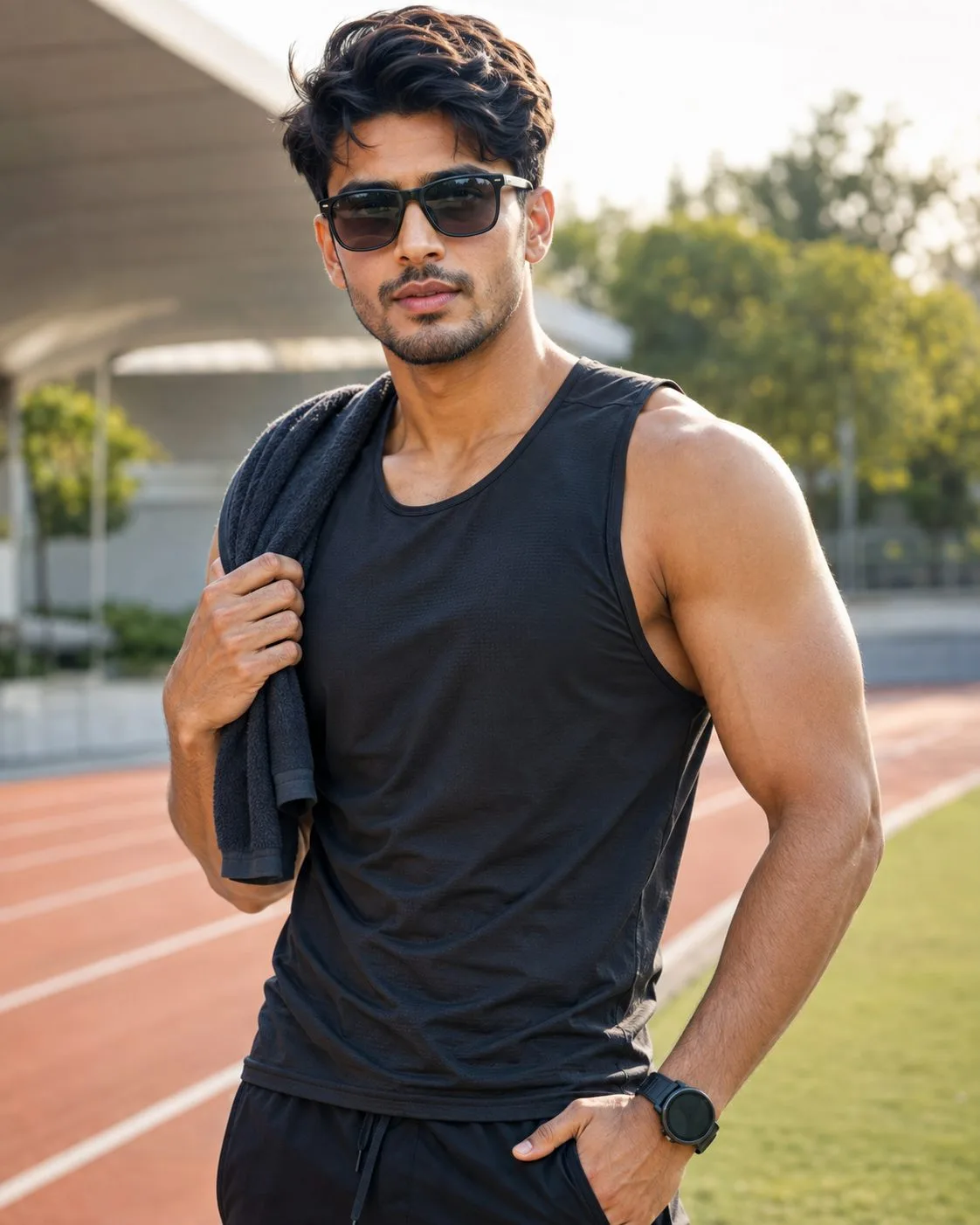 Athletic Black Outfit Portrait for Boys