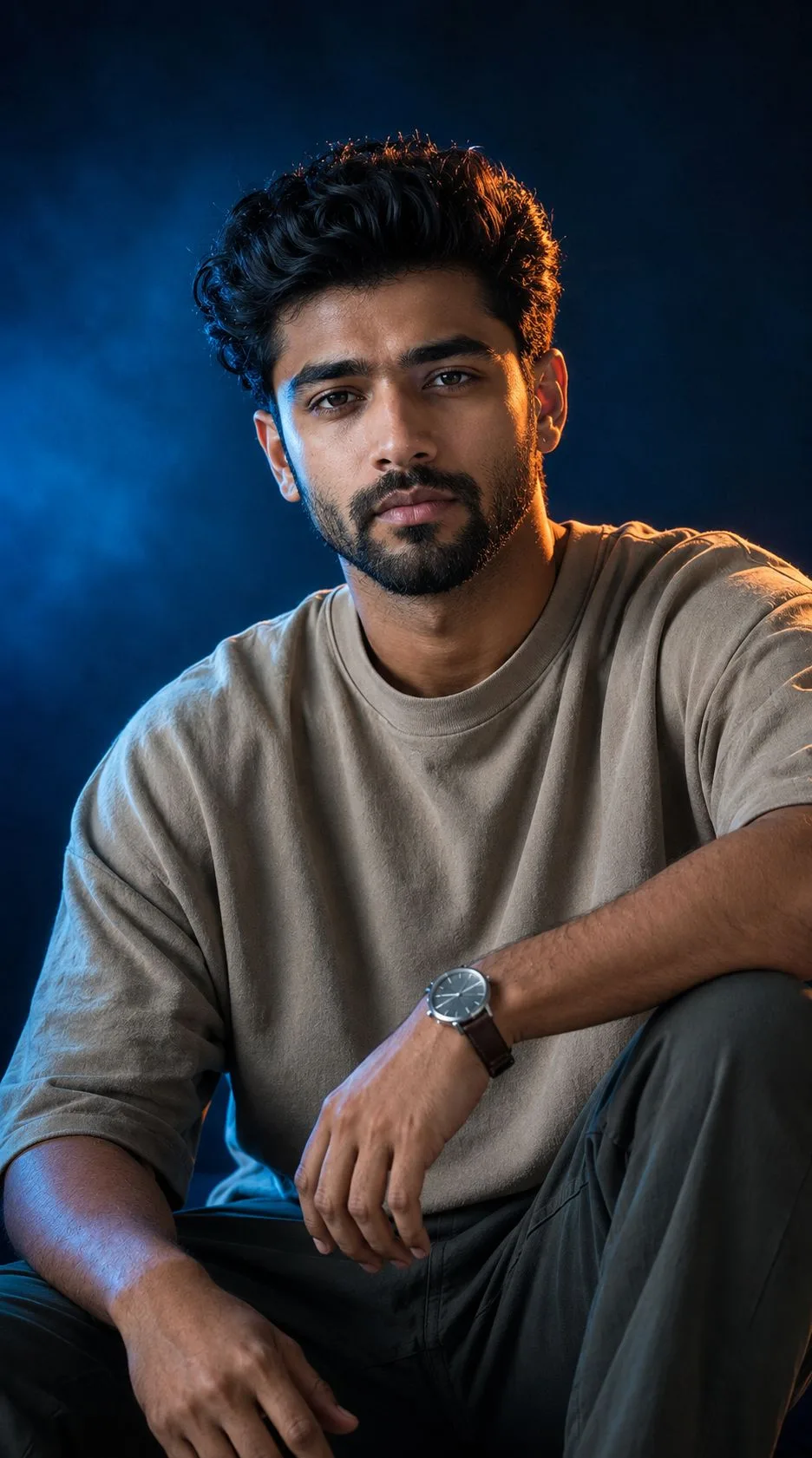 Cinematic Blue and Orange Indian Man Portrait