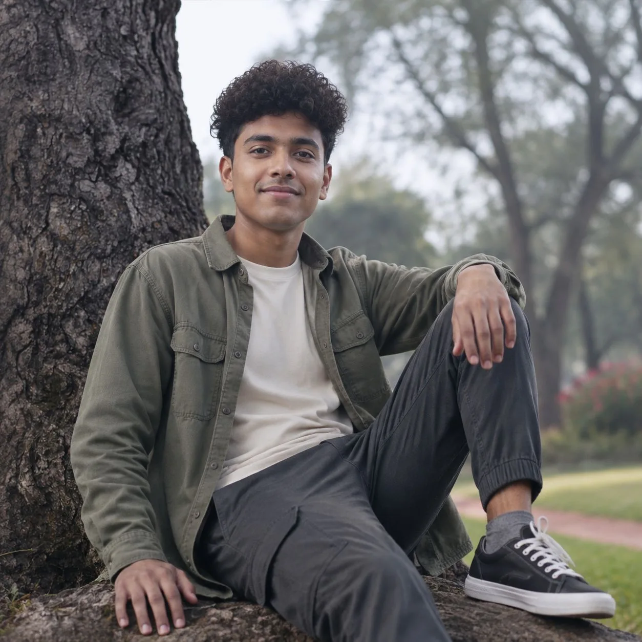 Cinematic Indian Boy Sitting Under a Tree