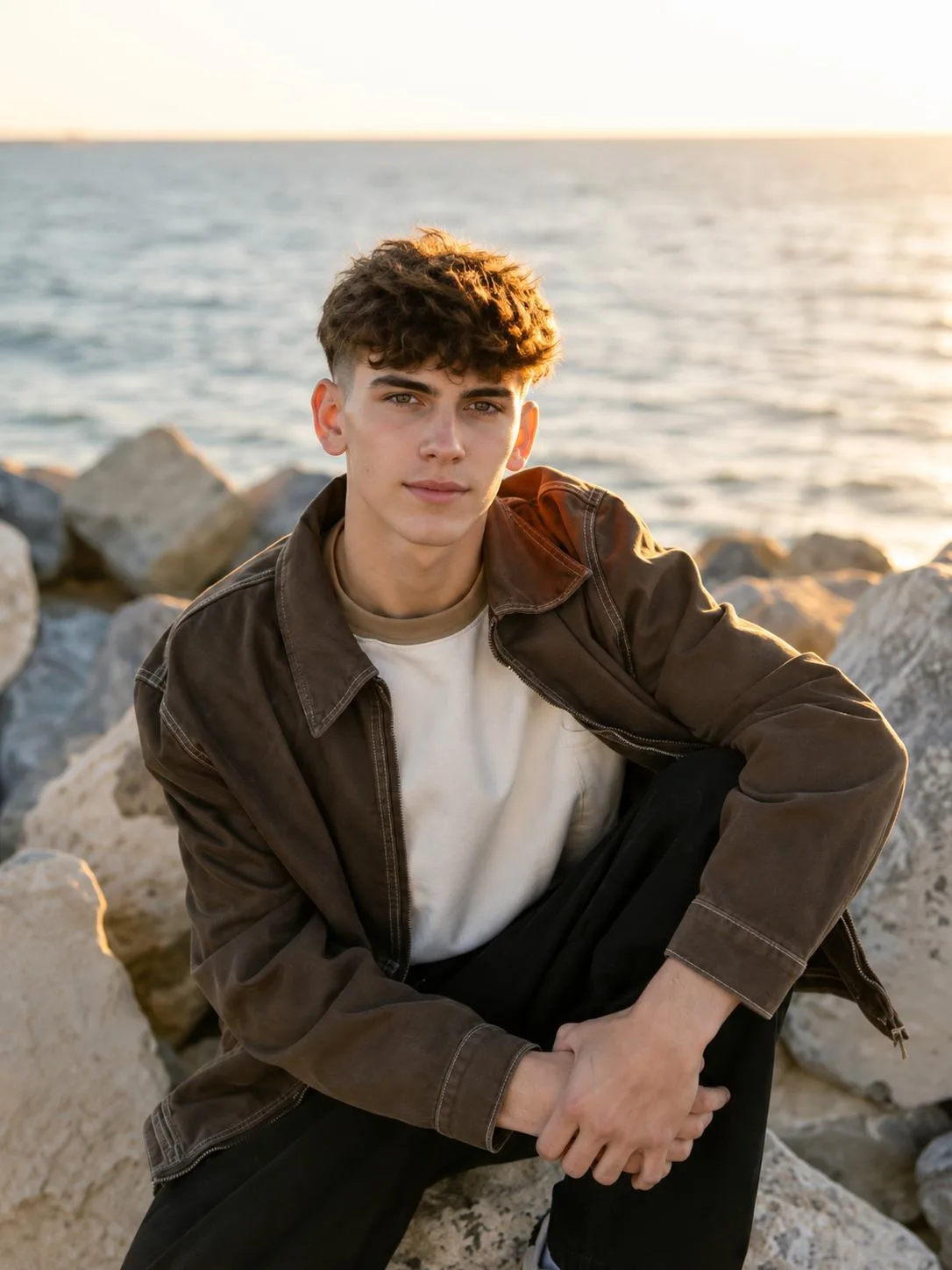 Coastal Rock Portrait of a Stylish Young Man by the Sea