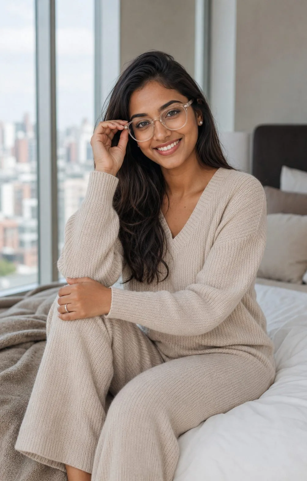 Cozy Indian Girl Lifestyle Portrait with Glasses