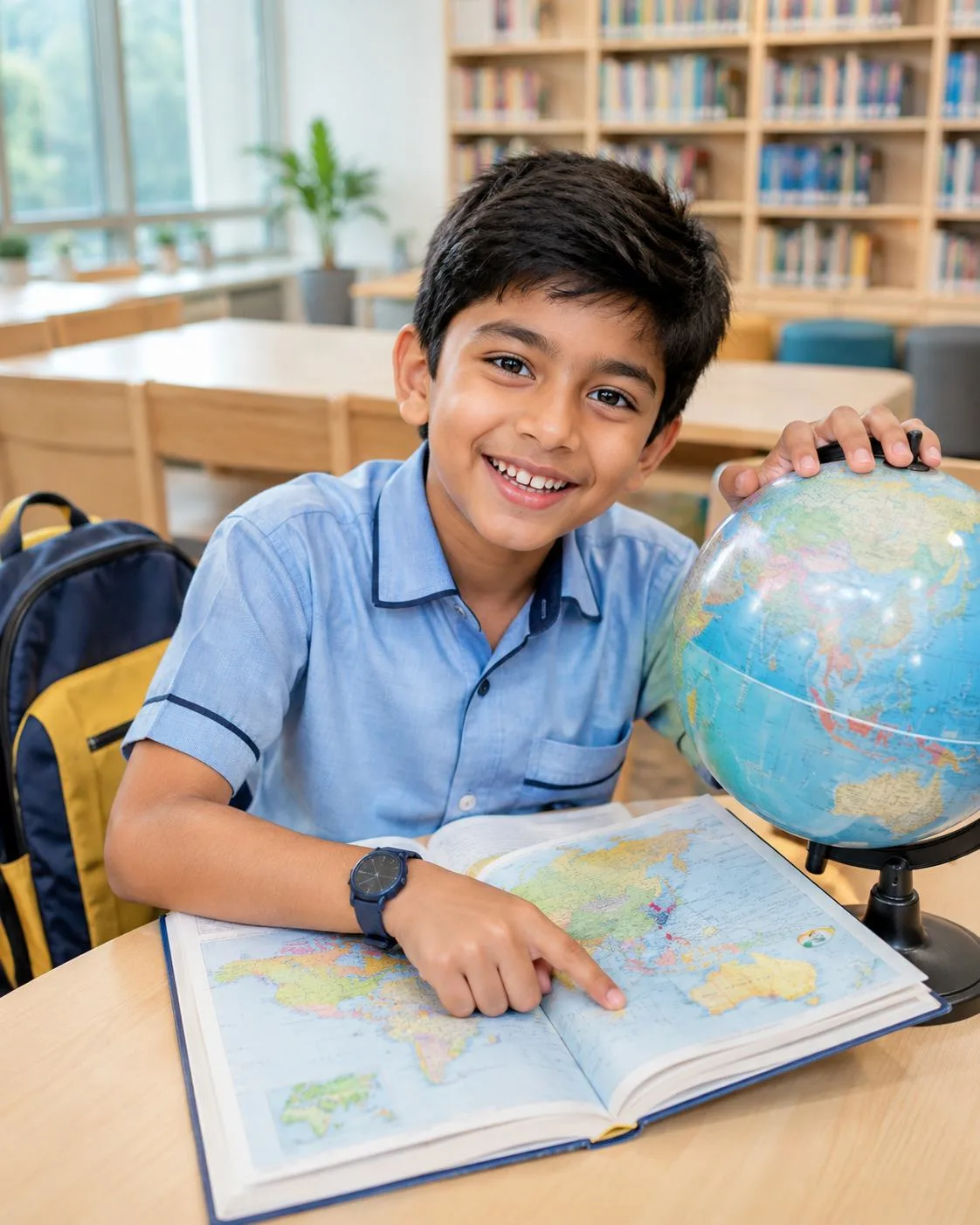 Curious Schoolboy Exploring the World