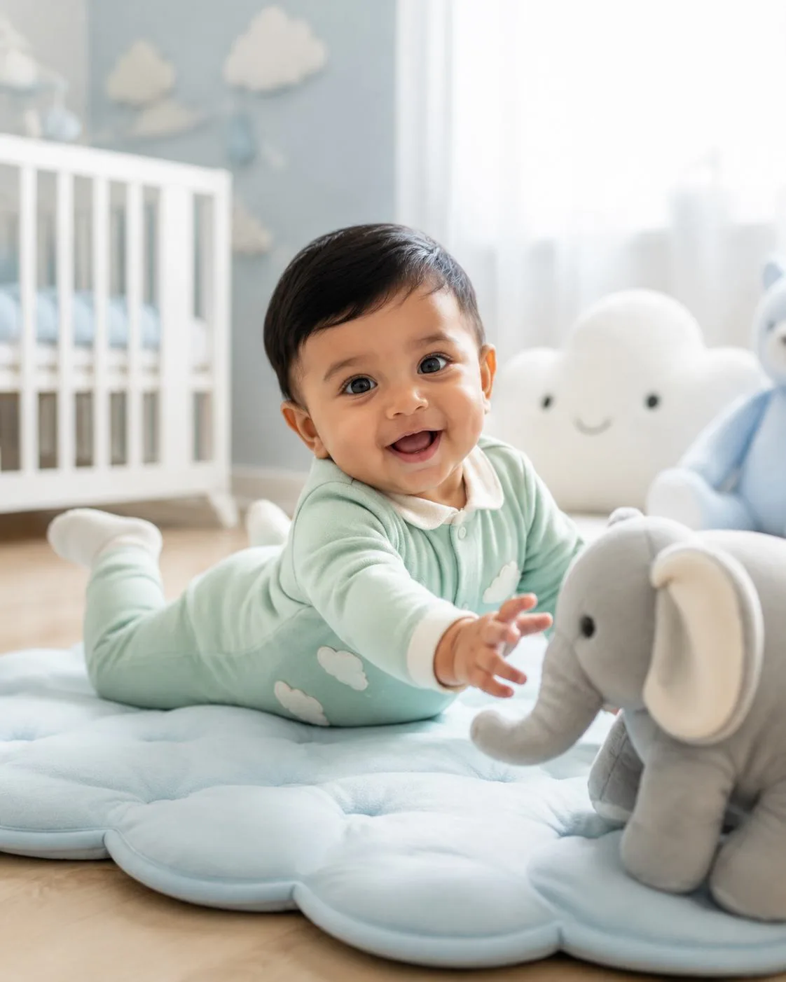Cute Baby Tummy Time Nursery Portrait