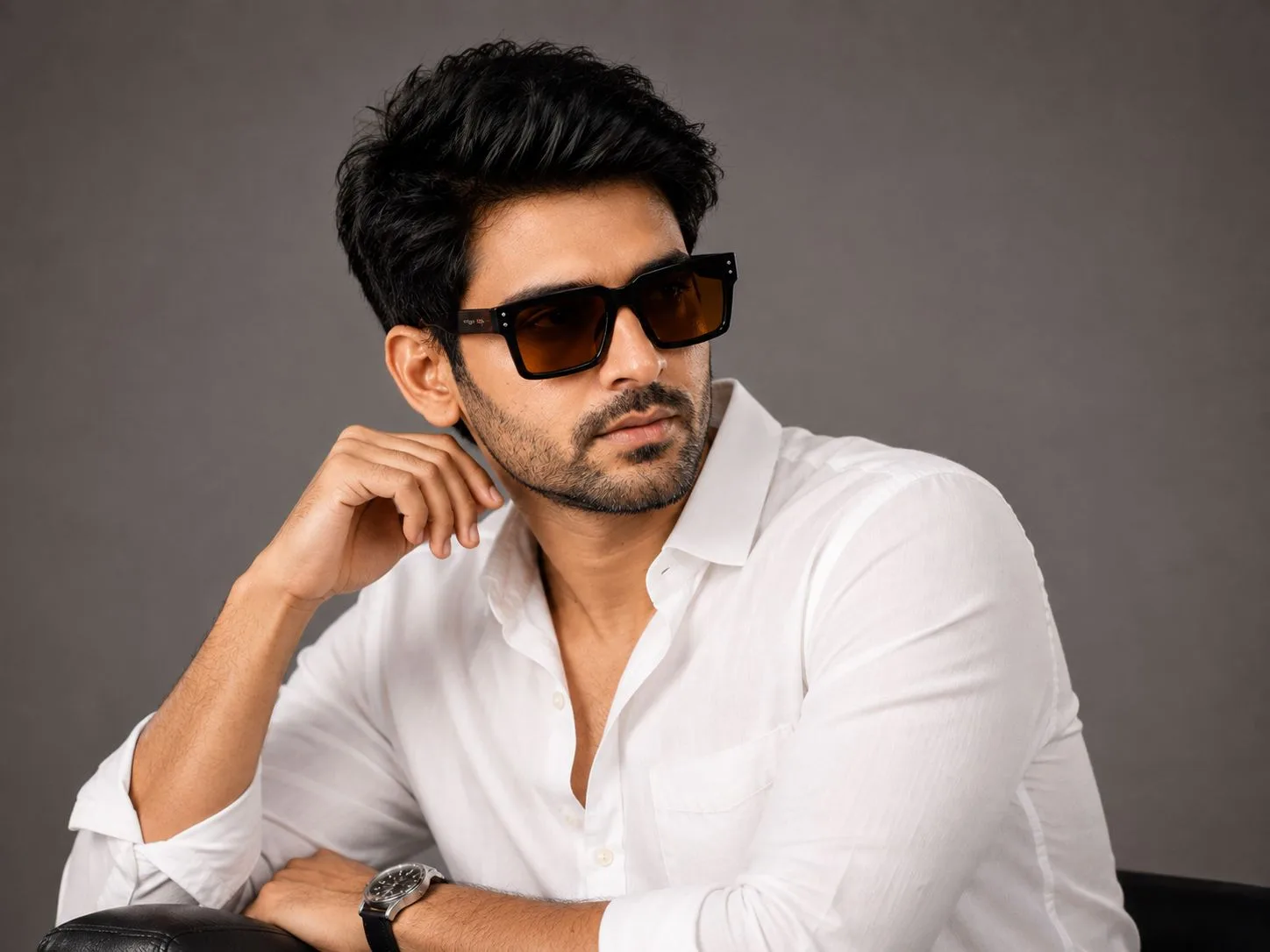 Indian Man White Shirt Sunglasses Portrait