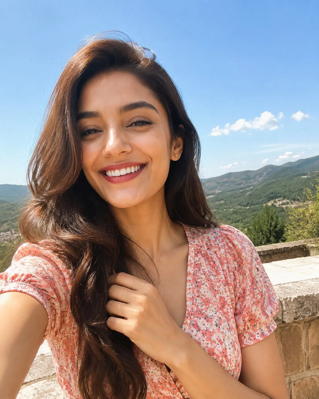 Joyful Hilltop Travel Selfie