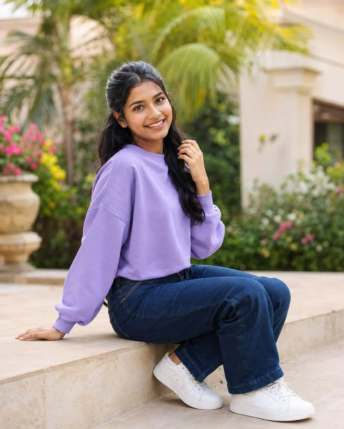 Lavender Sweatshirt Garden Portrait