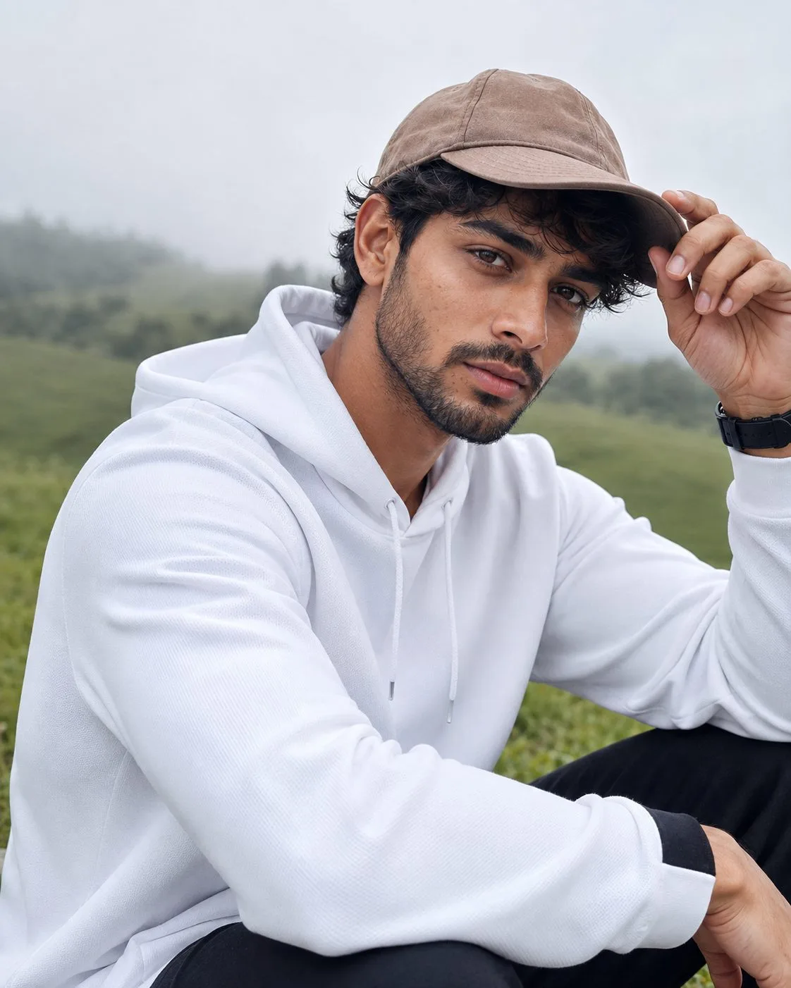 Misty Hills White Hoodie Portrait for Boys