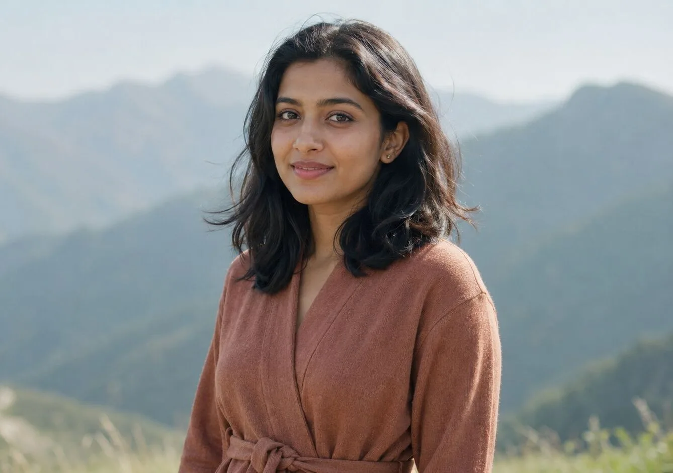 Peaceful Indian Woman Mountain Portrait