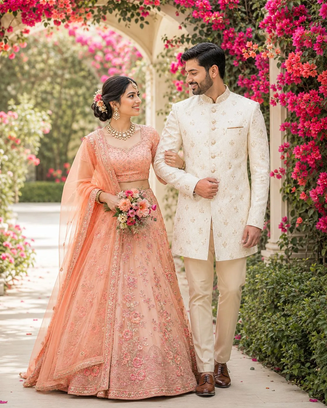 Romantic Bougainvillea Garden Couple Portrait