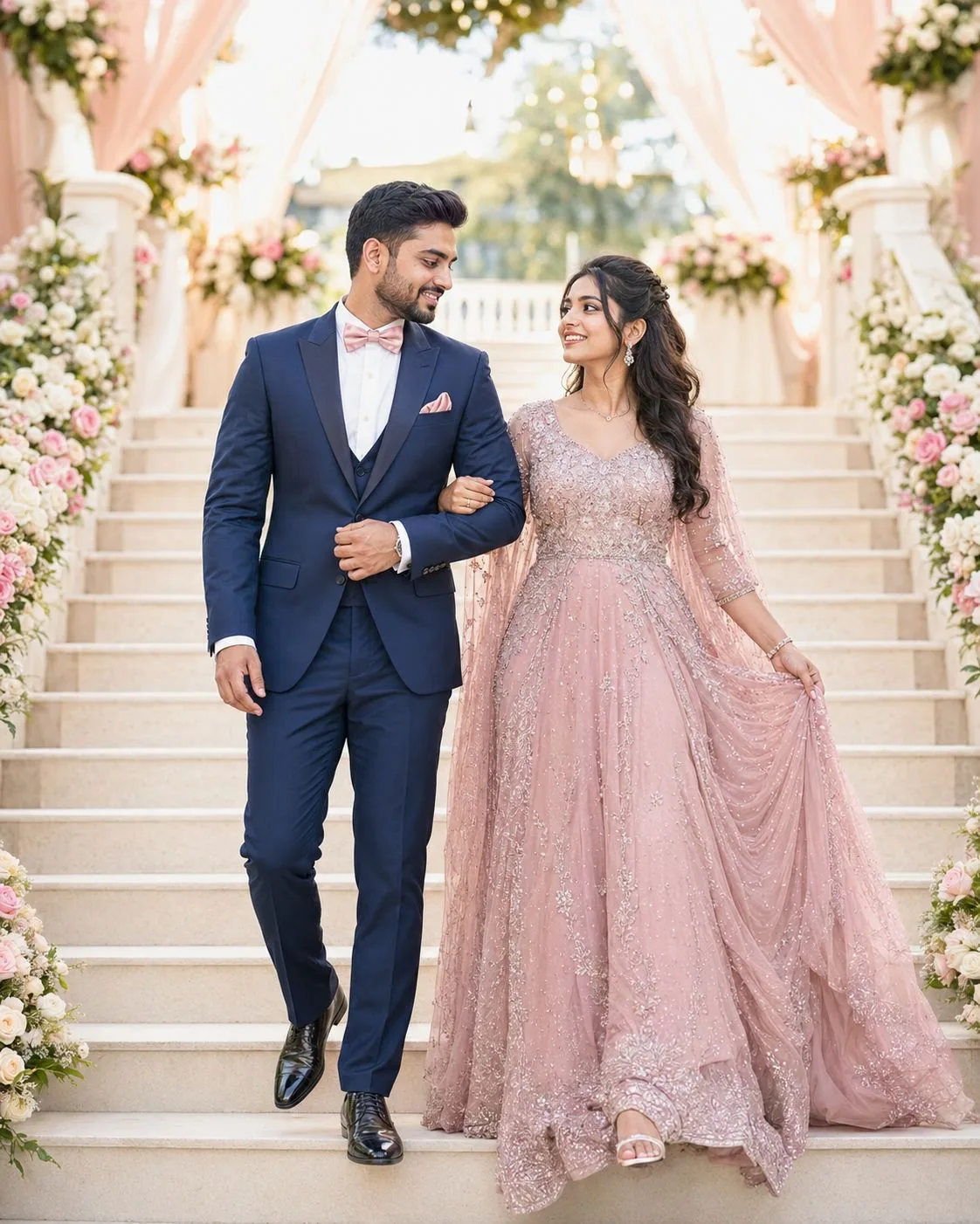 Romantic Couple Engagement Staircase Portrait