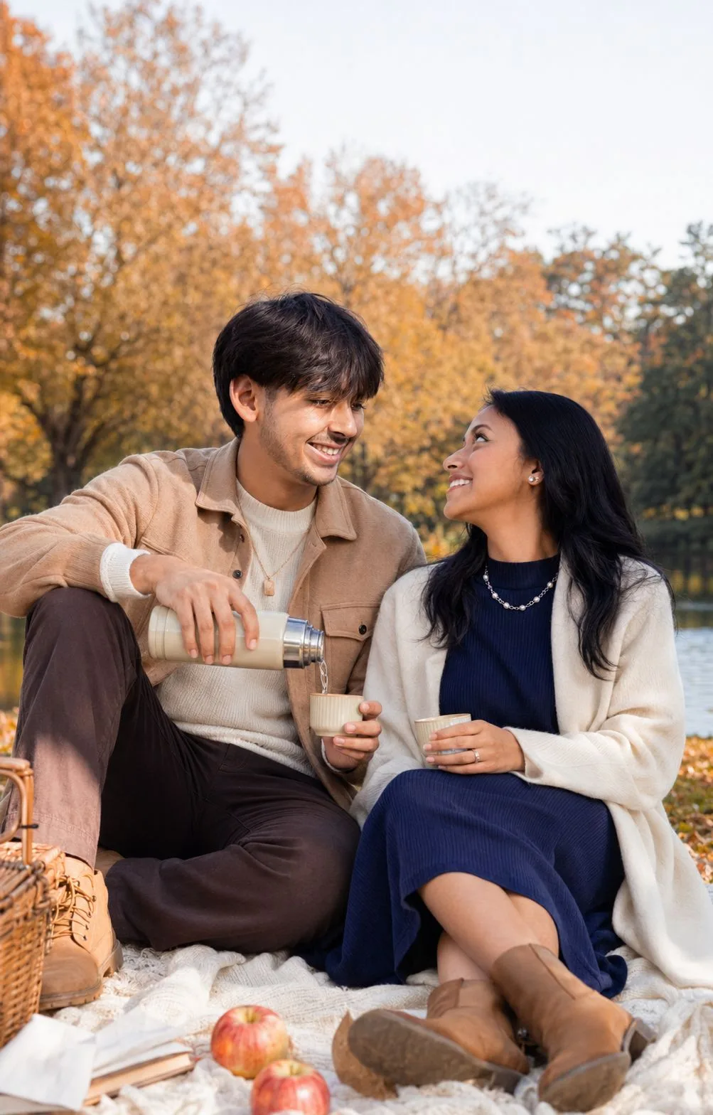 Romantic Couple Picnic Portrait in Autumn Garden