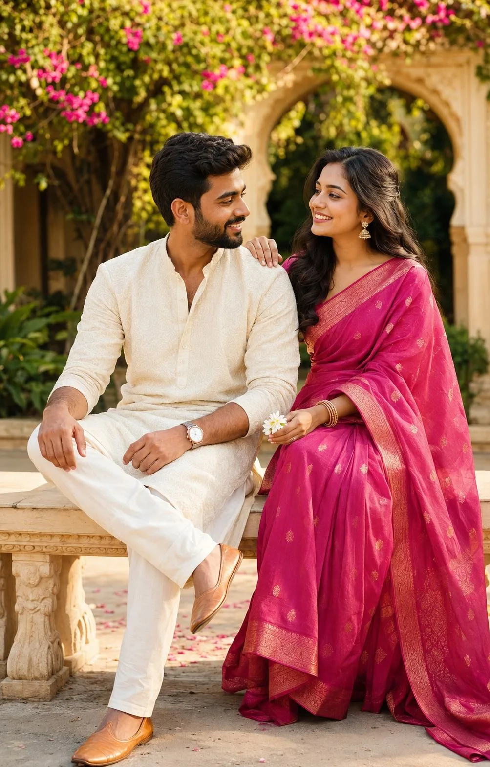 Romantic Indian Couple Portrait in Heritage Garden
