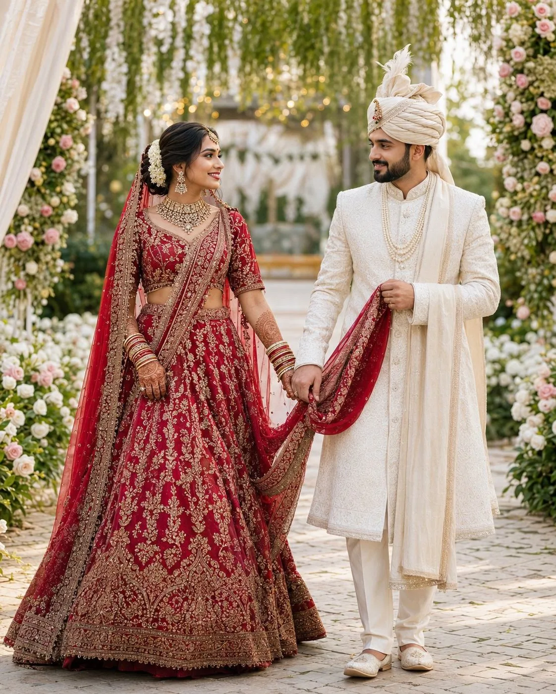 Royal Indian Wedding Couple Walking Portrait