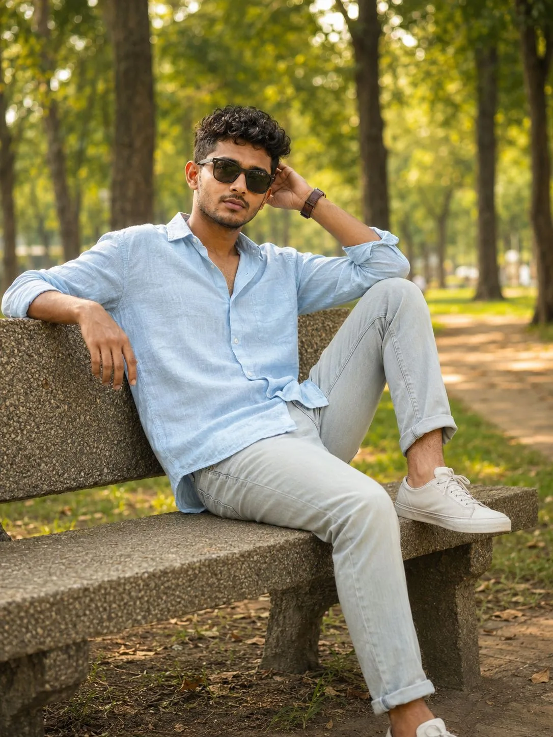 Stylish Indian Man Sitting on a Park Bench