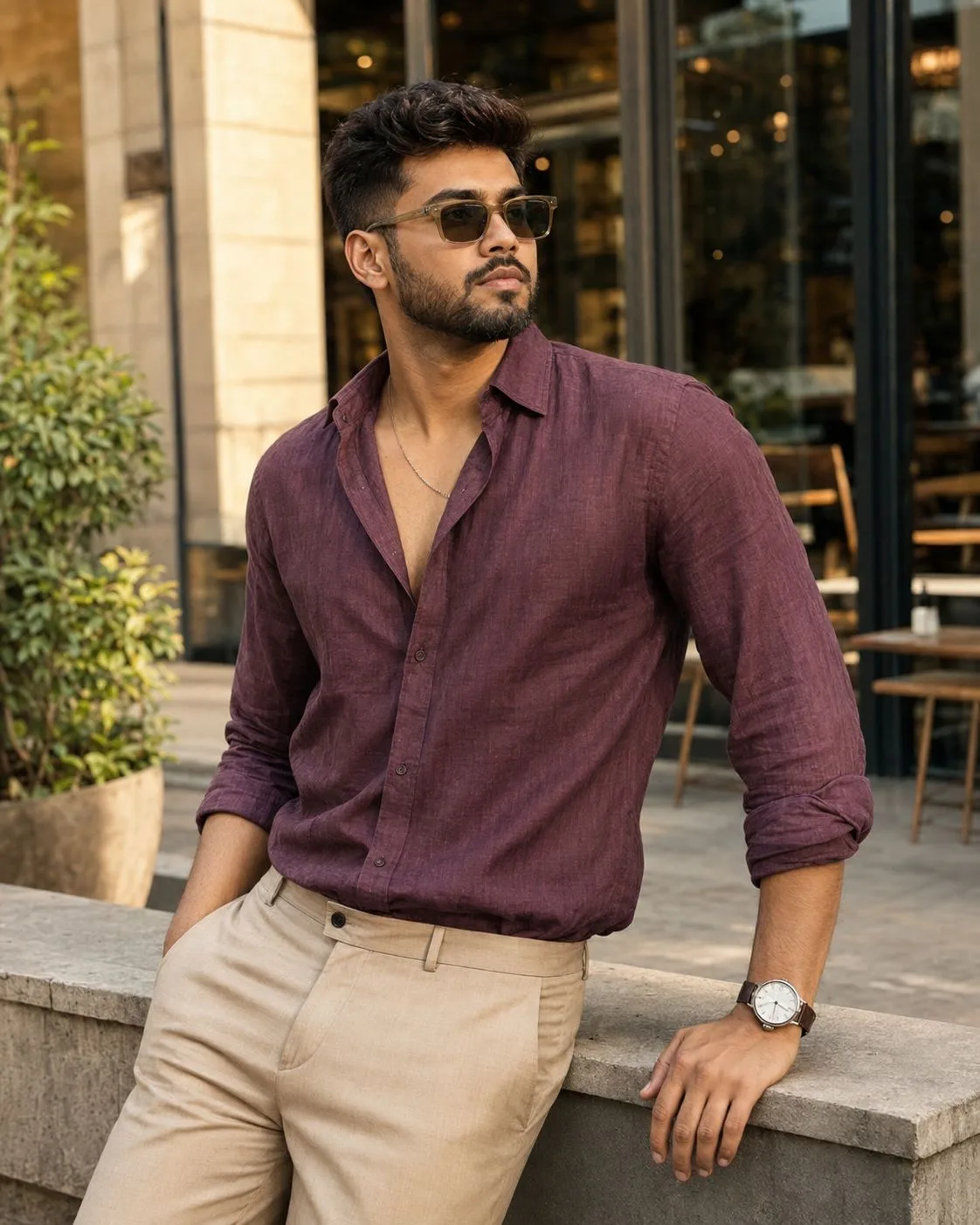 Stylish Indian Man Standing in Cinema Lobby