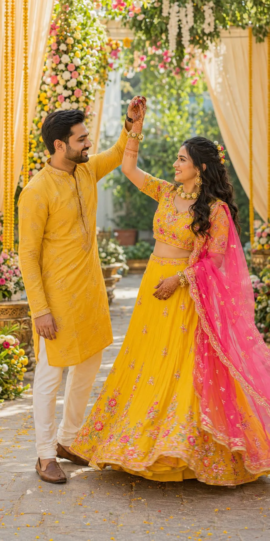 Sunshine Haldi Twirl Couple Portrait