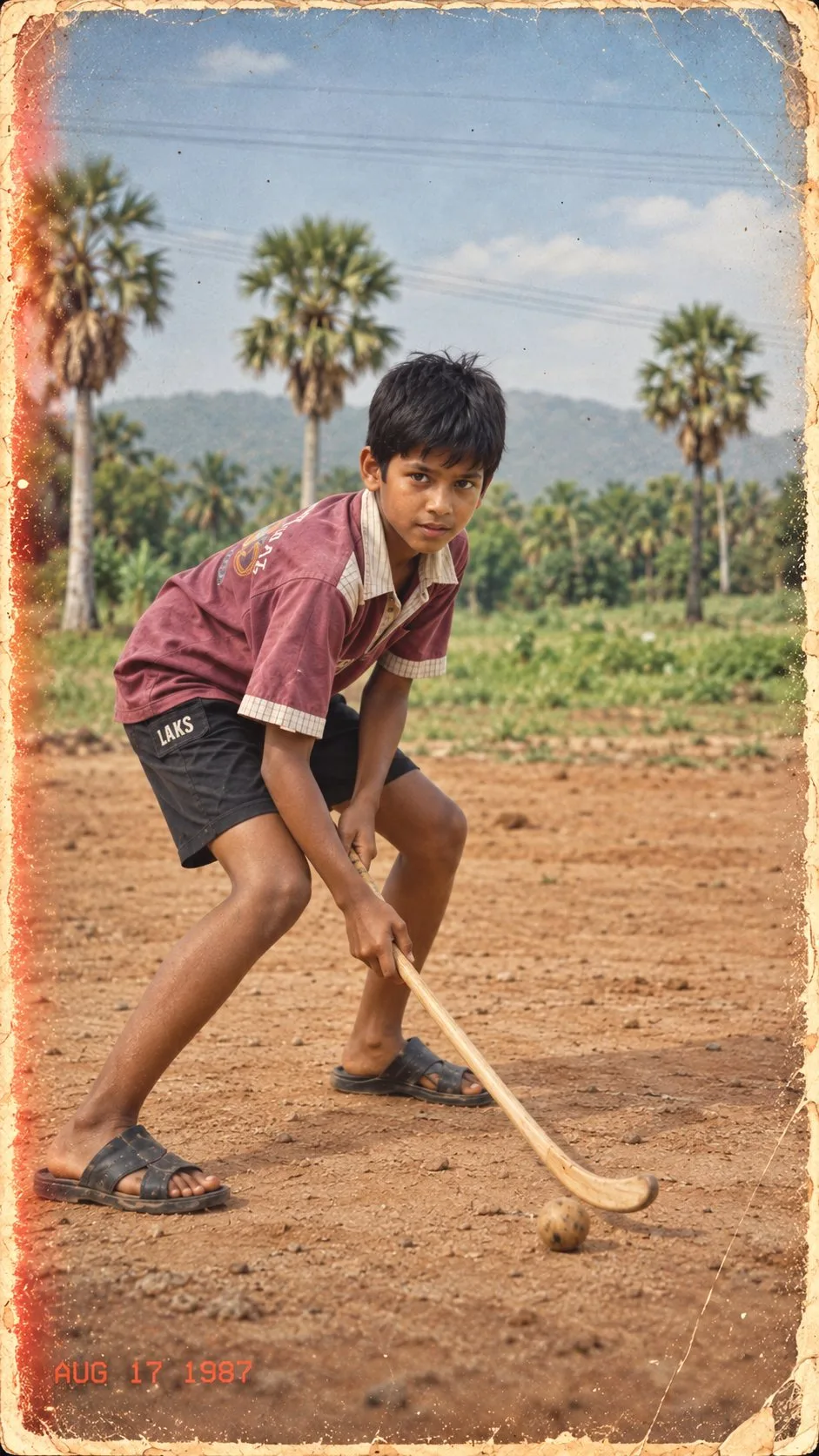 1980s Indian Boy Playing Hockey Photo -  80s Photo Prompt