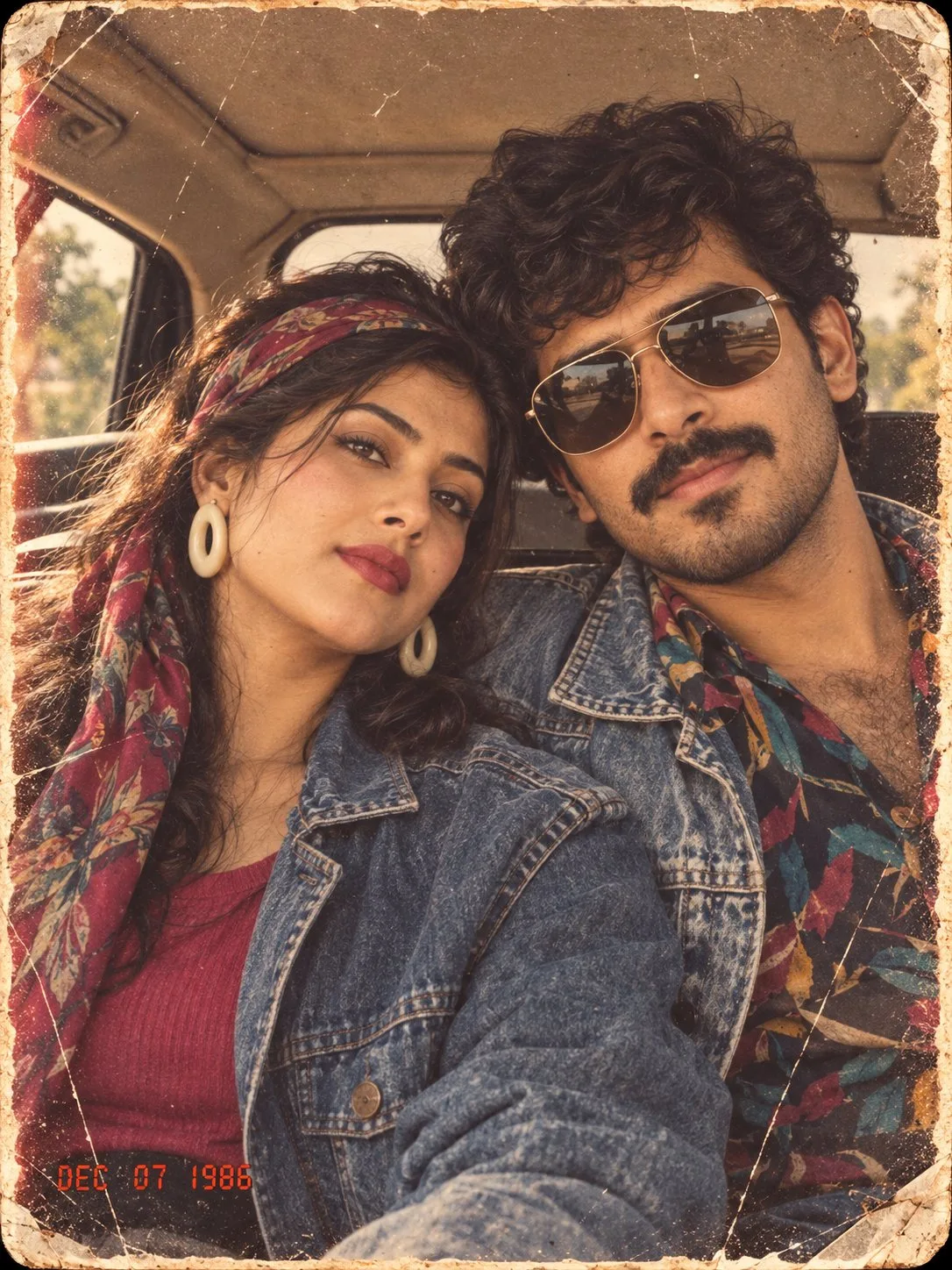 1980s Indian Couple Car Selfie - Couple 80s Look Prompt