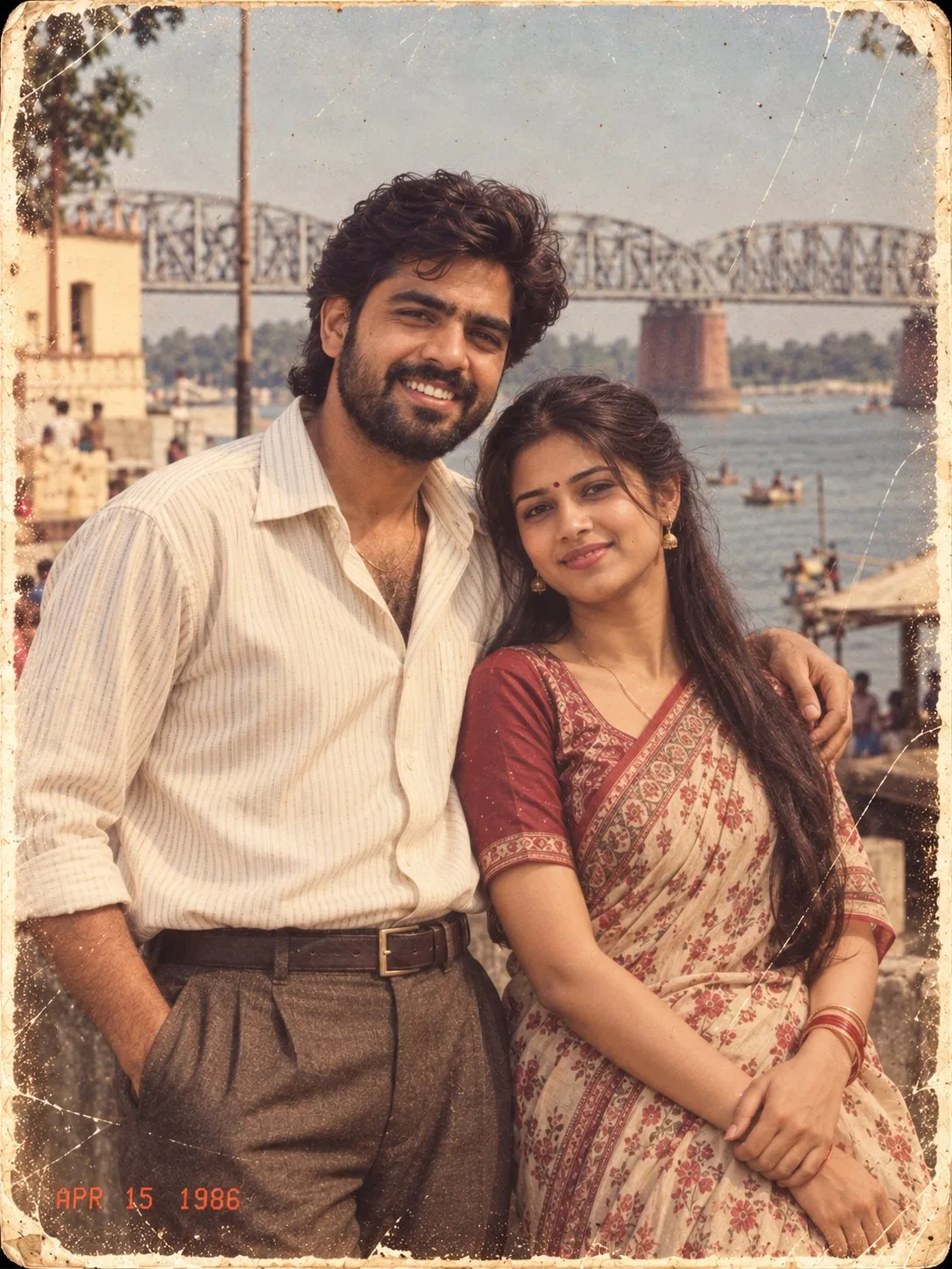 1980s Indian Couple Riverside Photo - 80s Prompt Trending Couple