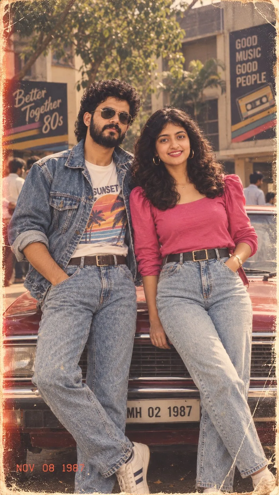 1980s Indian Couple Vintage Car Photo- 80s Trend Prompt ChatGPT Couple