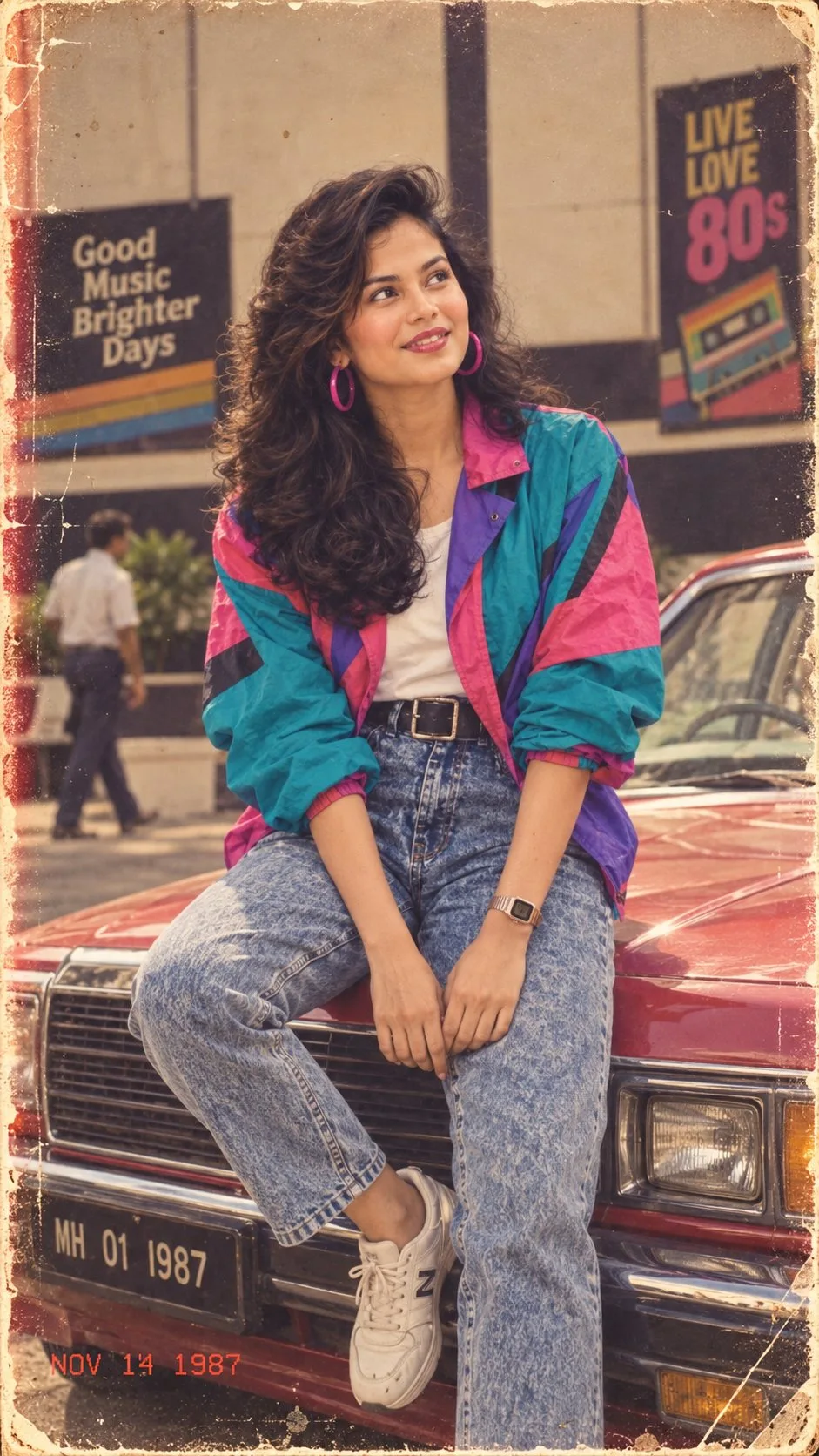 1980s Indian Girl Retro Windbreaker Photo - 80s Trend Prompt for Girls