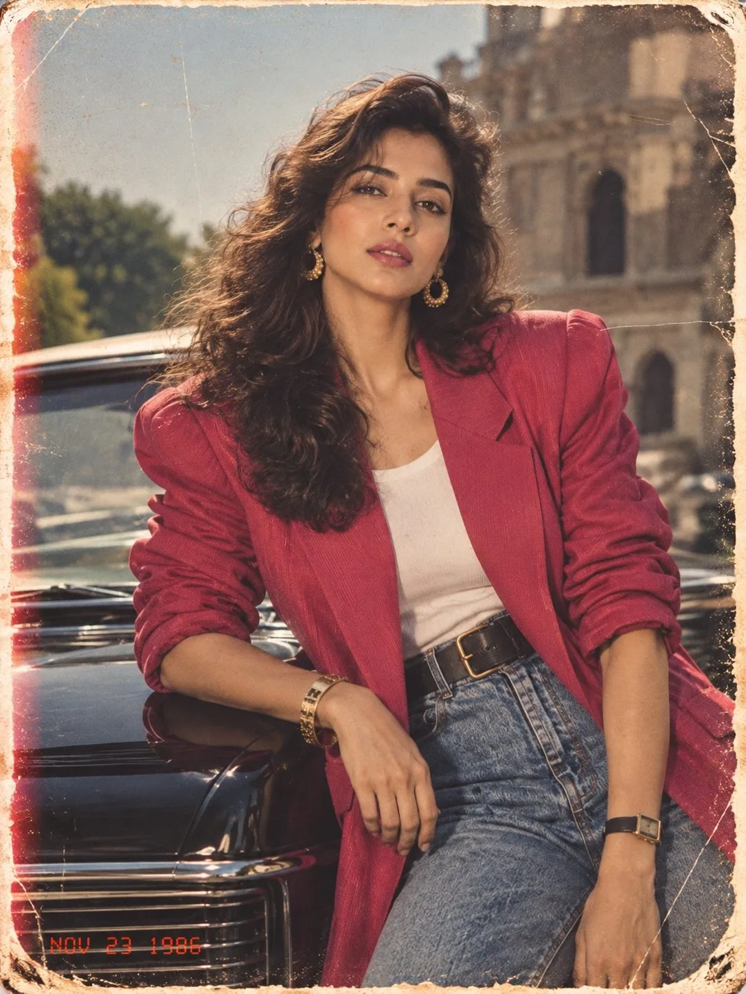 1980s Indian Girl Vintage Car Photo - 80s Trend Prompt for Girls