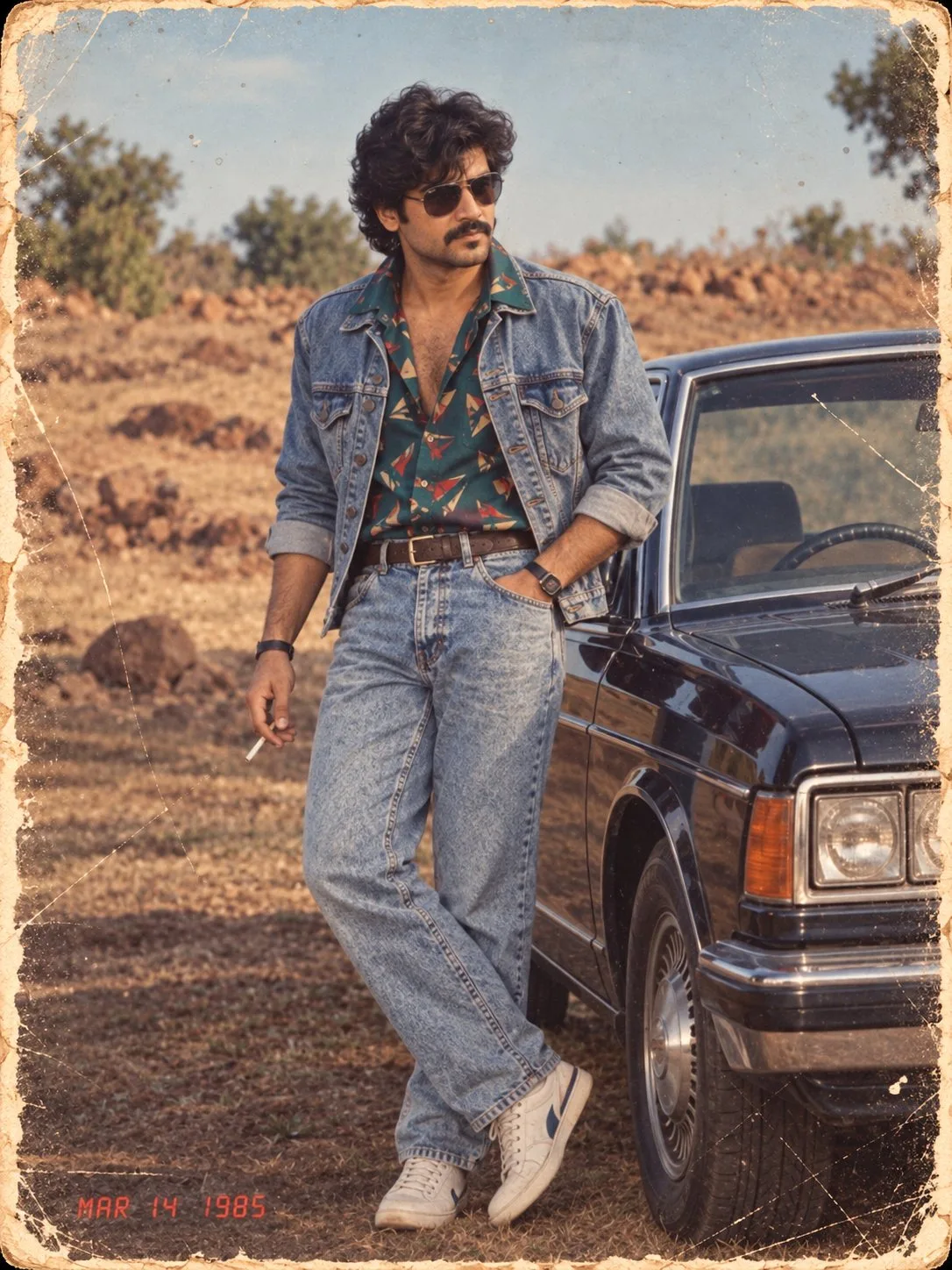 1985 Indian Man Vintage Car Photo - 80s Trend Prompt With Photo
