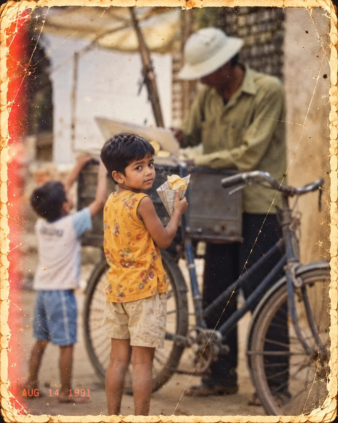 1990s Indian Boy Buying Roadside Chips