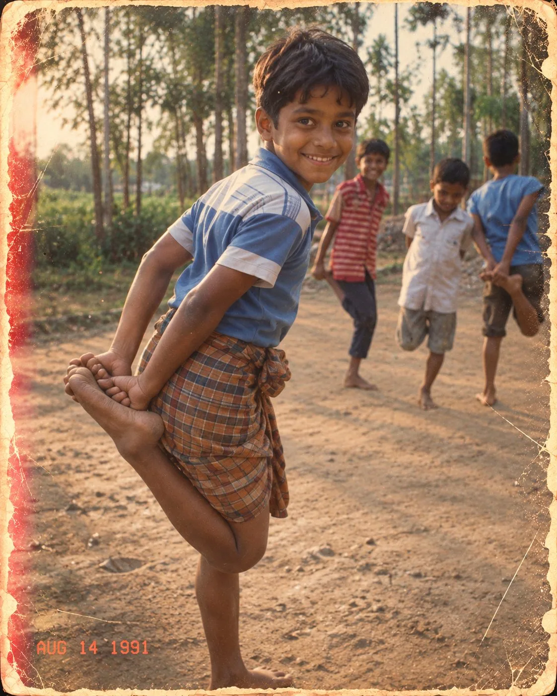 1990s Indian Boy Playing Balance Game Photo