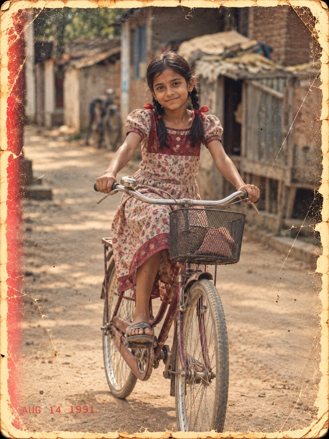 1990s Indian Girl Riding Ladies Bicycle Photo