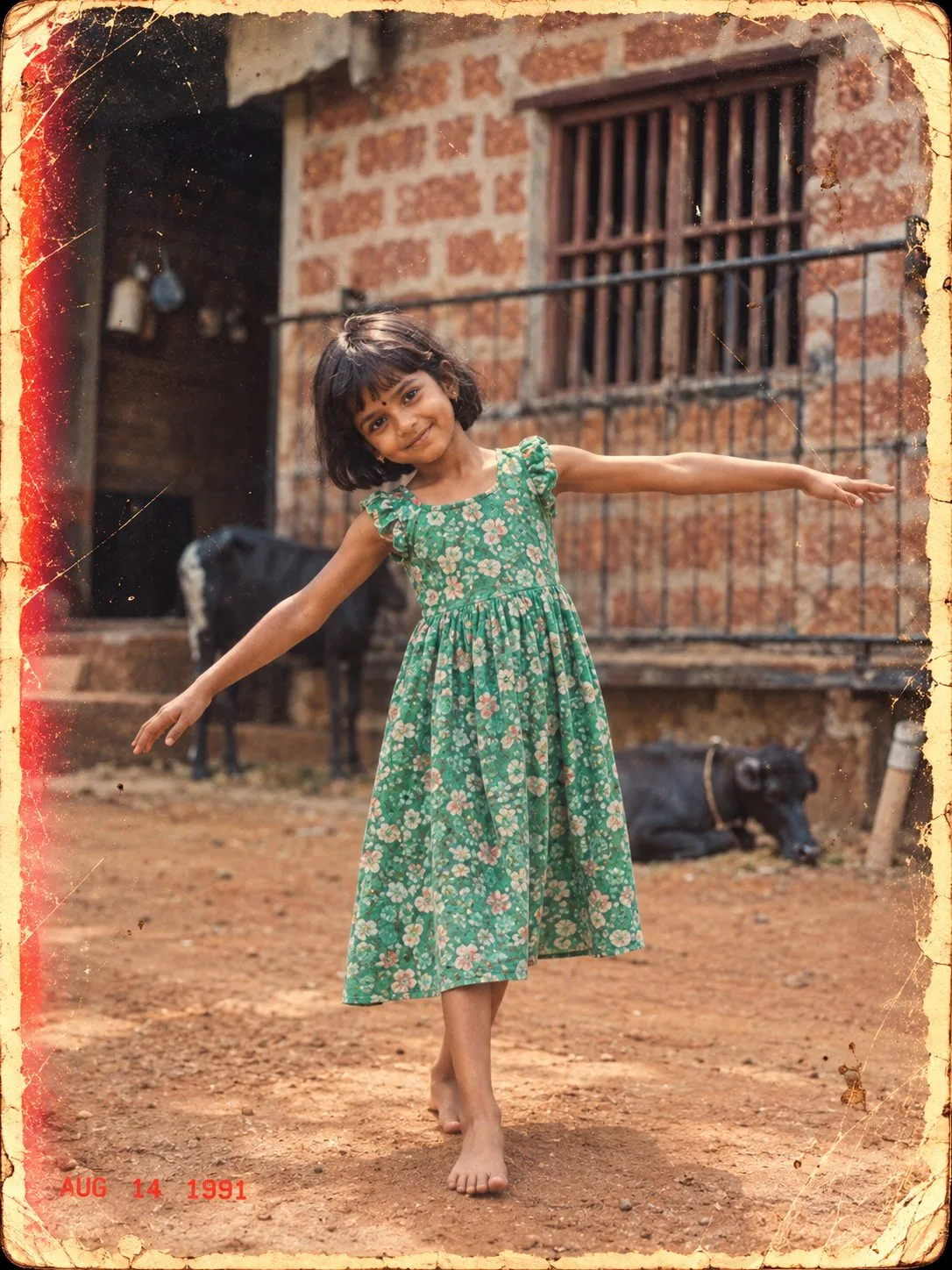 1990s Indian Village Girl Playing Photo