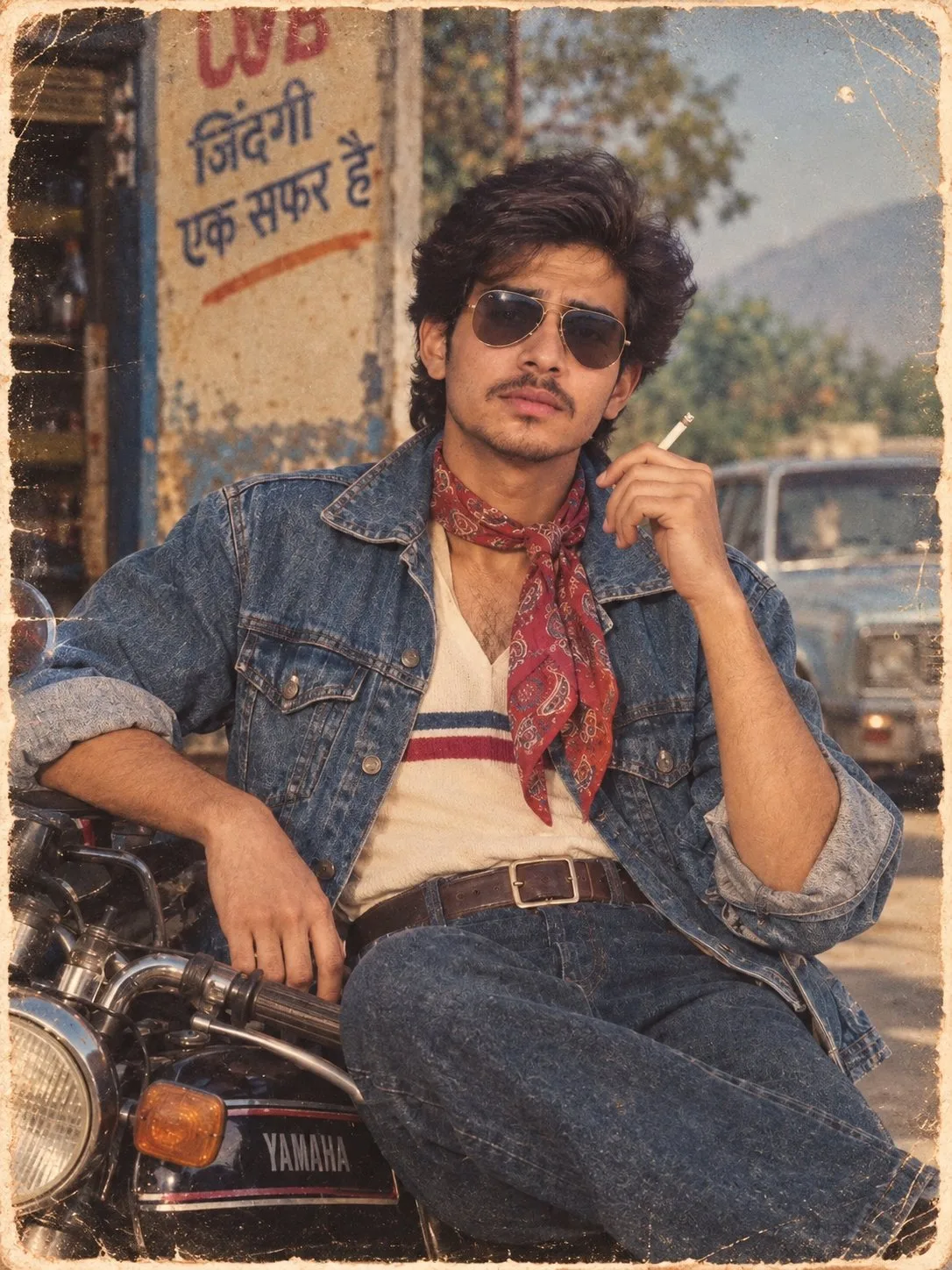 80s Indian Boy Motorcycle Vintage Photo - 80s Photo Prompt for Men