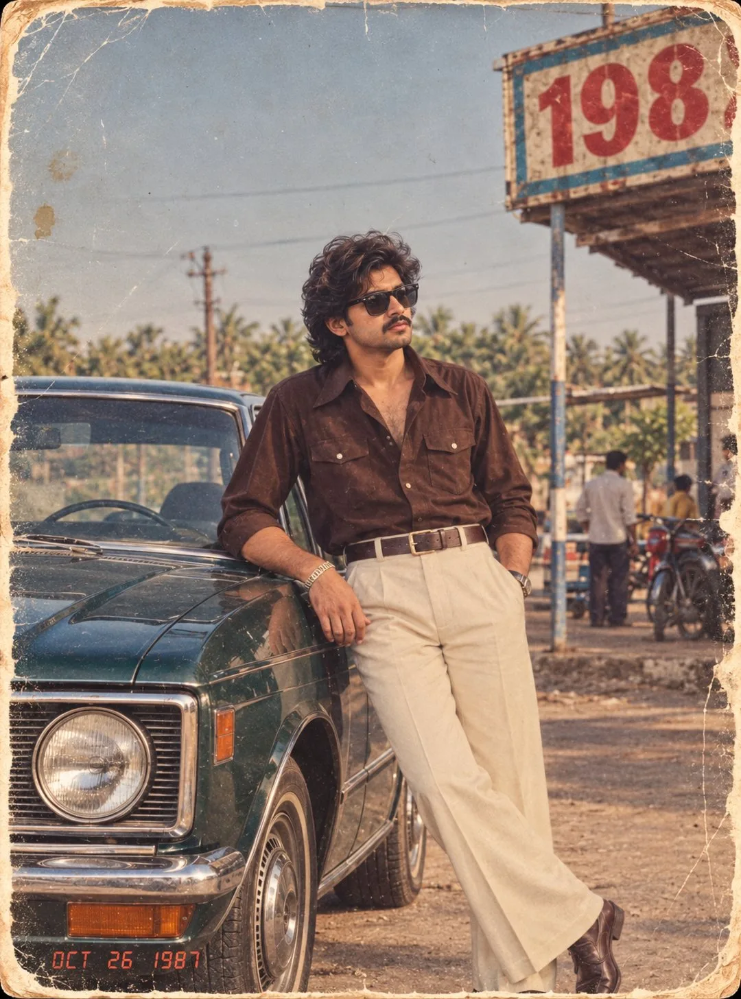 80s Indian Boy Vintage Car Photo - 80s Trend Prompt for Boys