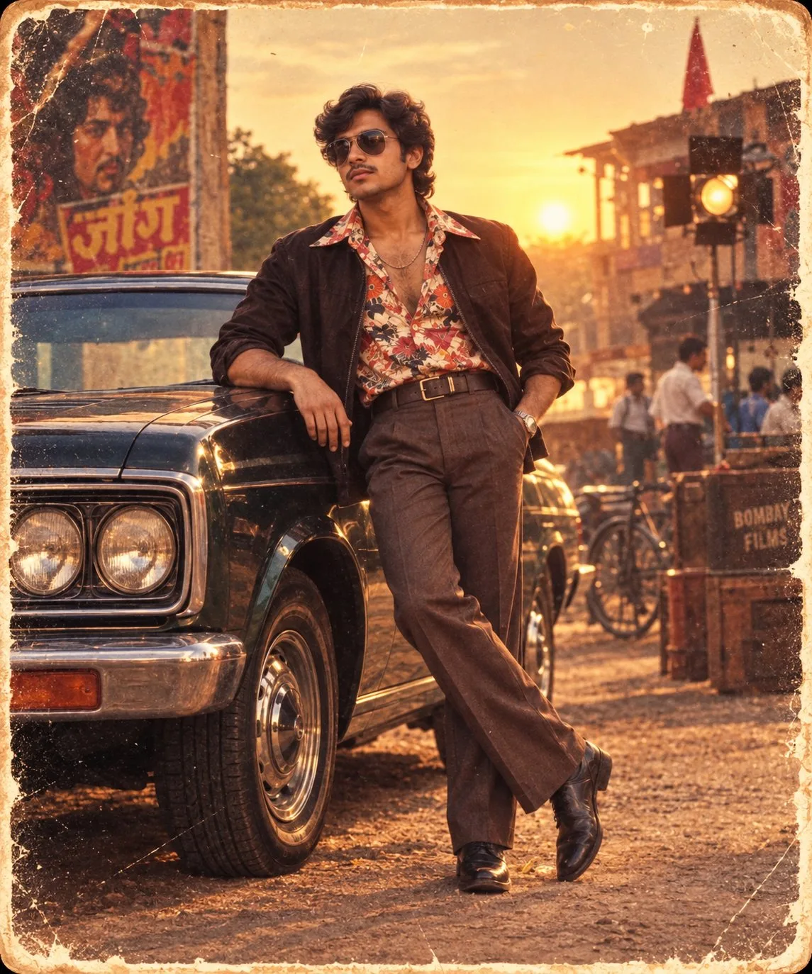 80s Indian Boy Vintage Car Photo