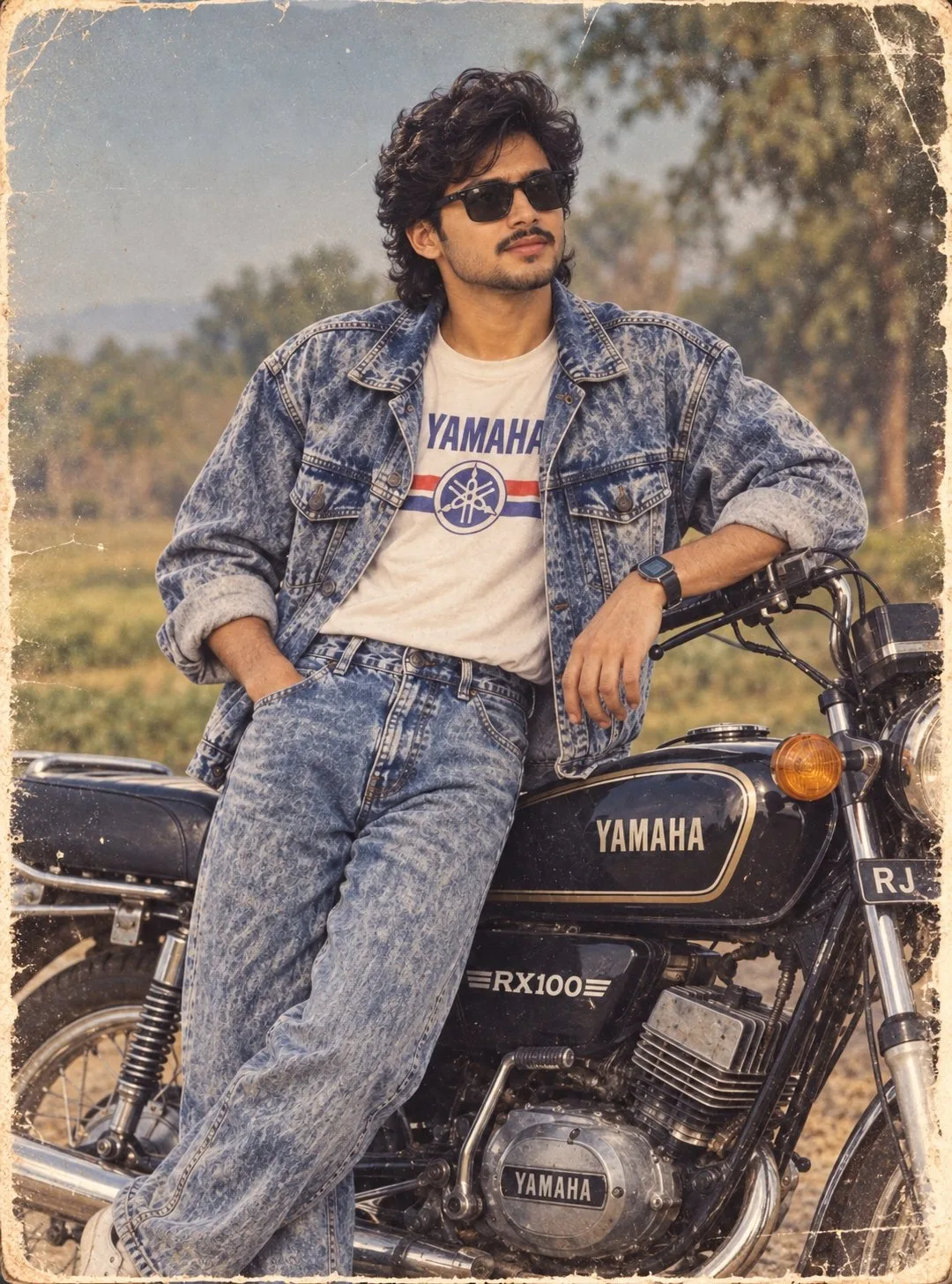 80s Indian Boy Yamaha RX100 Vintage Photo