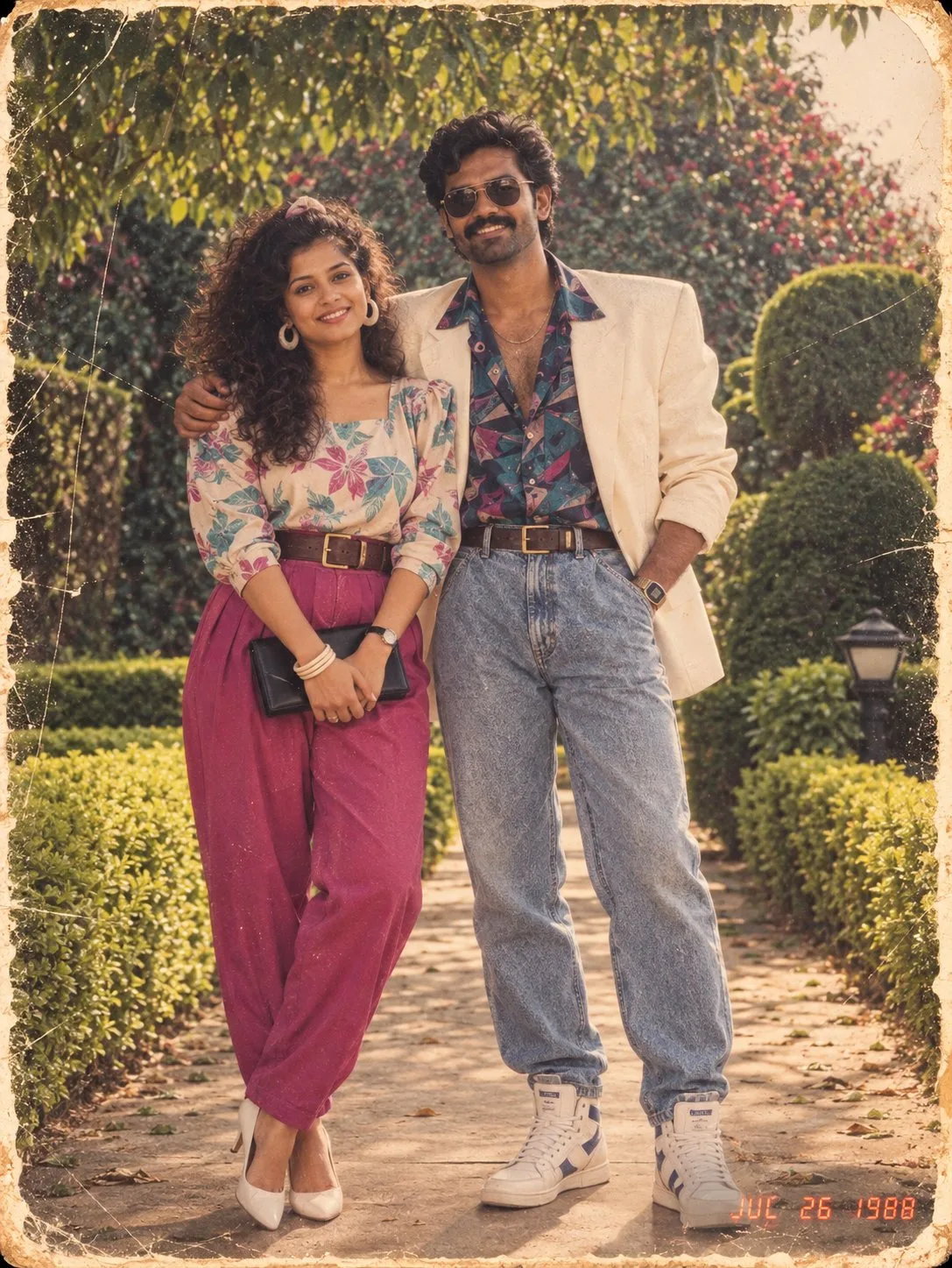 80s Indian Couple Garden Photo - 80s Prompt for Couples