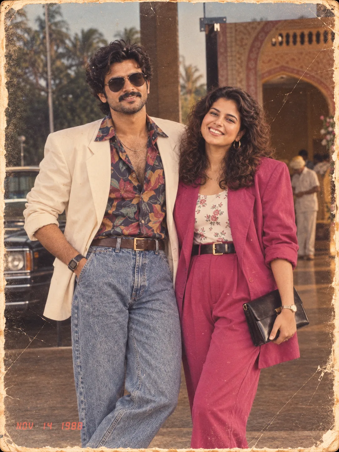 80s Indian Couple Retro Fashion Photo - 80s Prompt Trending Couple