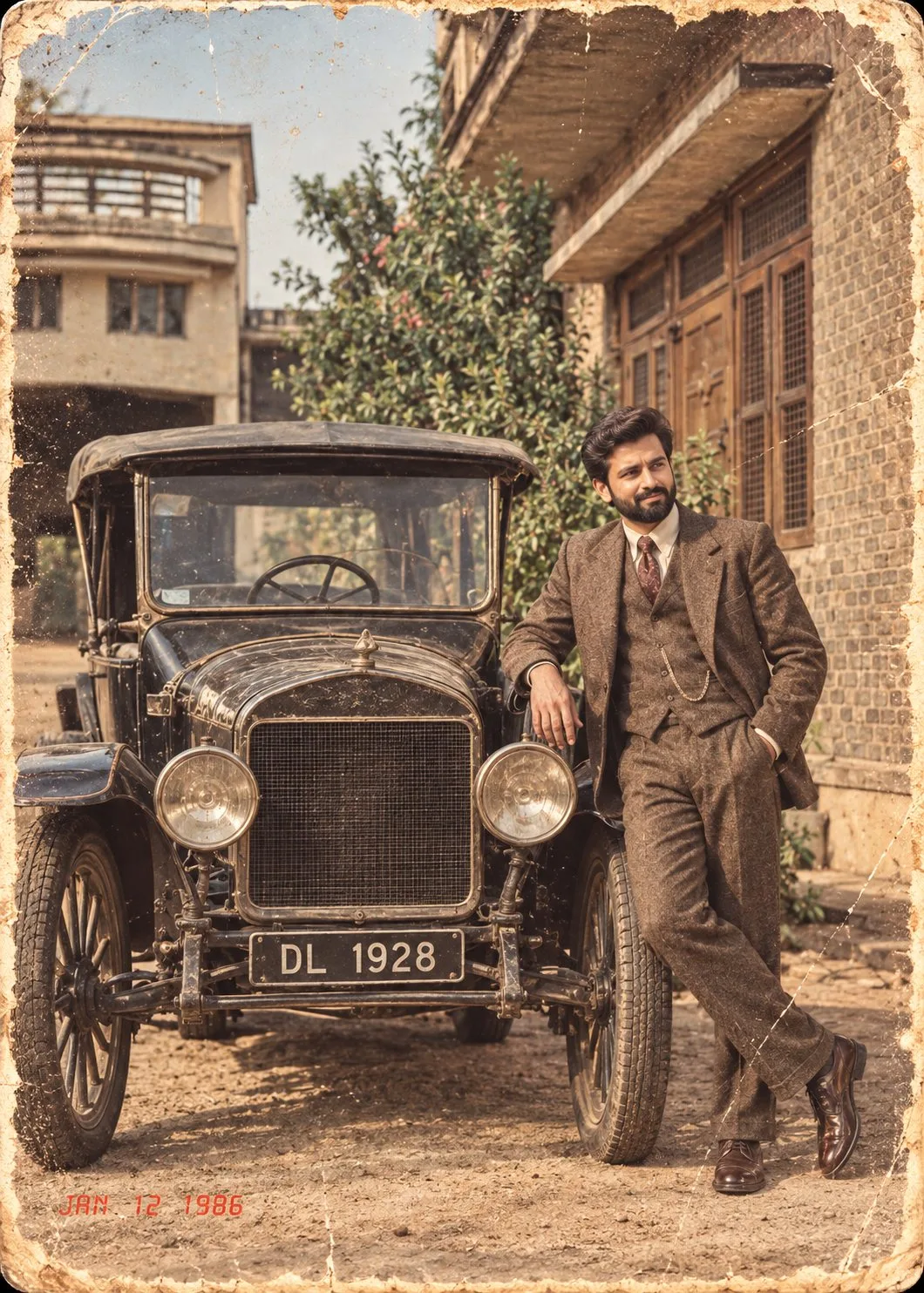 80s Indian Gentleman with Antique Car - 80s Photo Prompt for ChatGPT