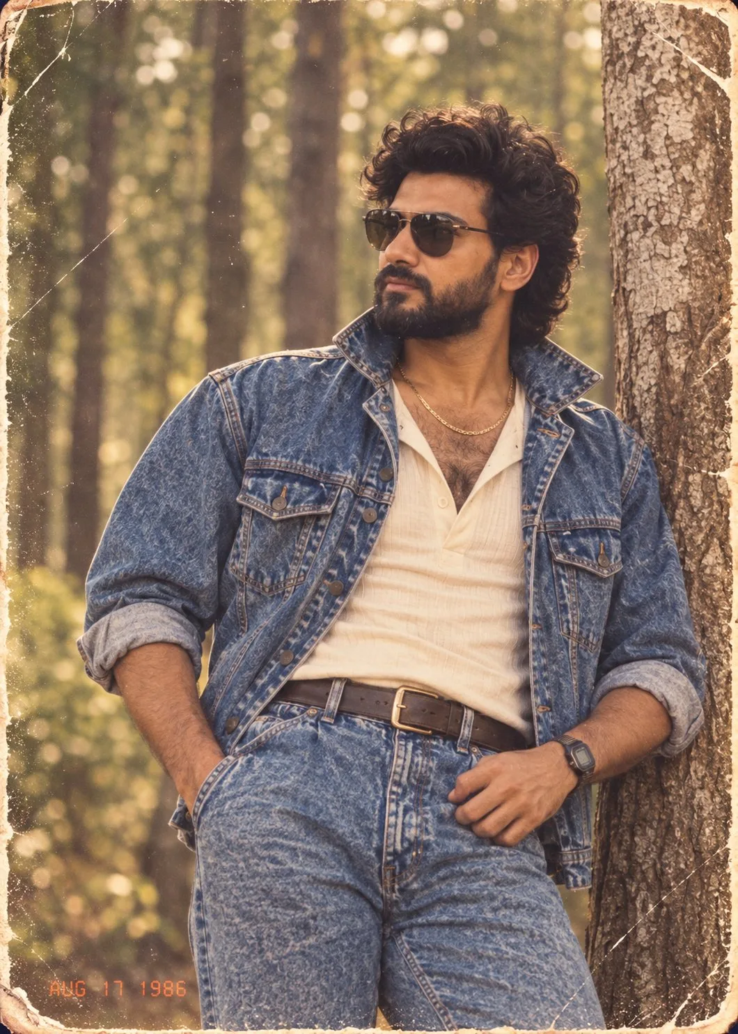 80s Indian Man Forest Photo - 80s Photo Prompt for Men