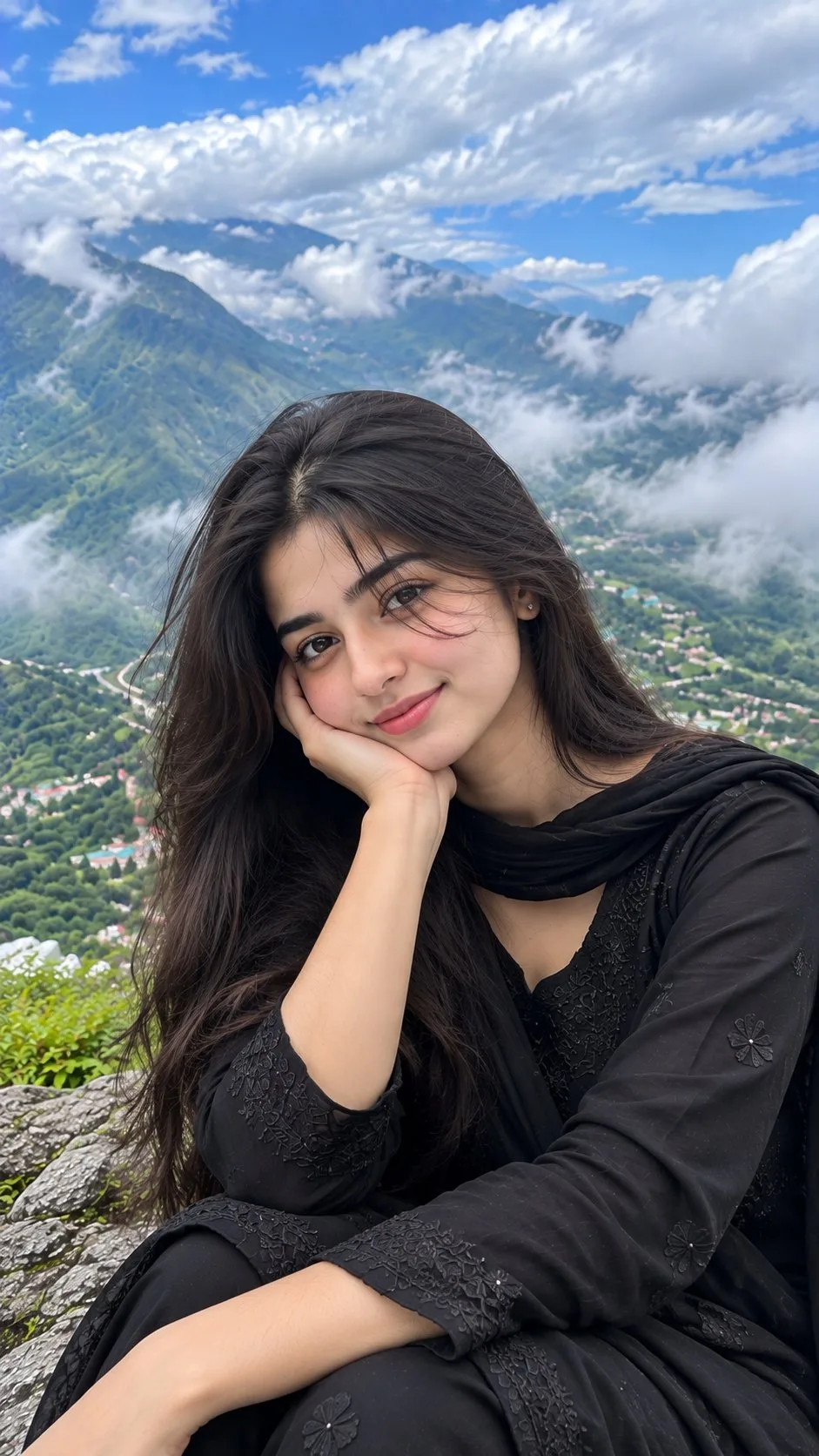 Black Salwar Suit Girl Close-Up in Mussoorie