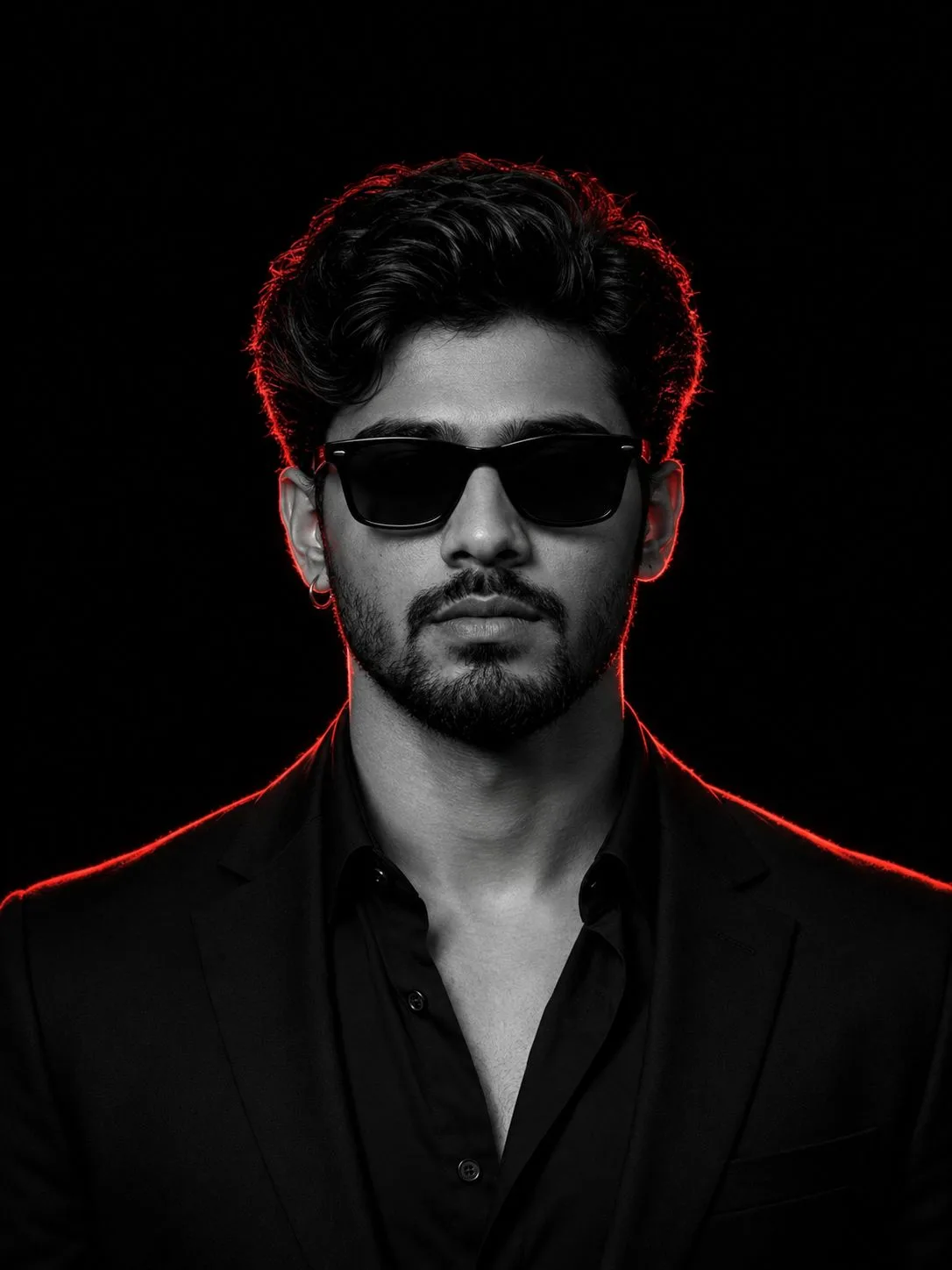 Black Suit Portrait with Red Rim Light