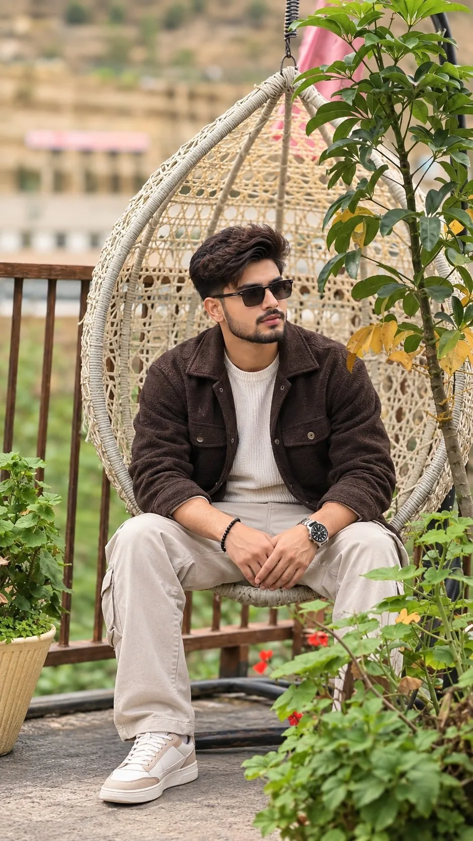 Boy Sitting on Hanging Chair in Shimla