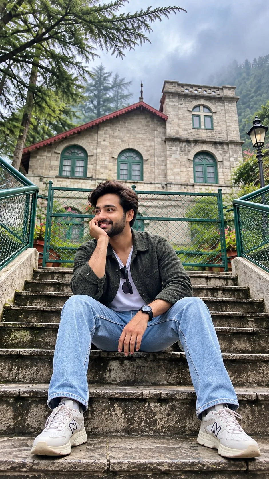 Boy Sitting on Heritage Steps in Mussoorie