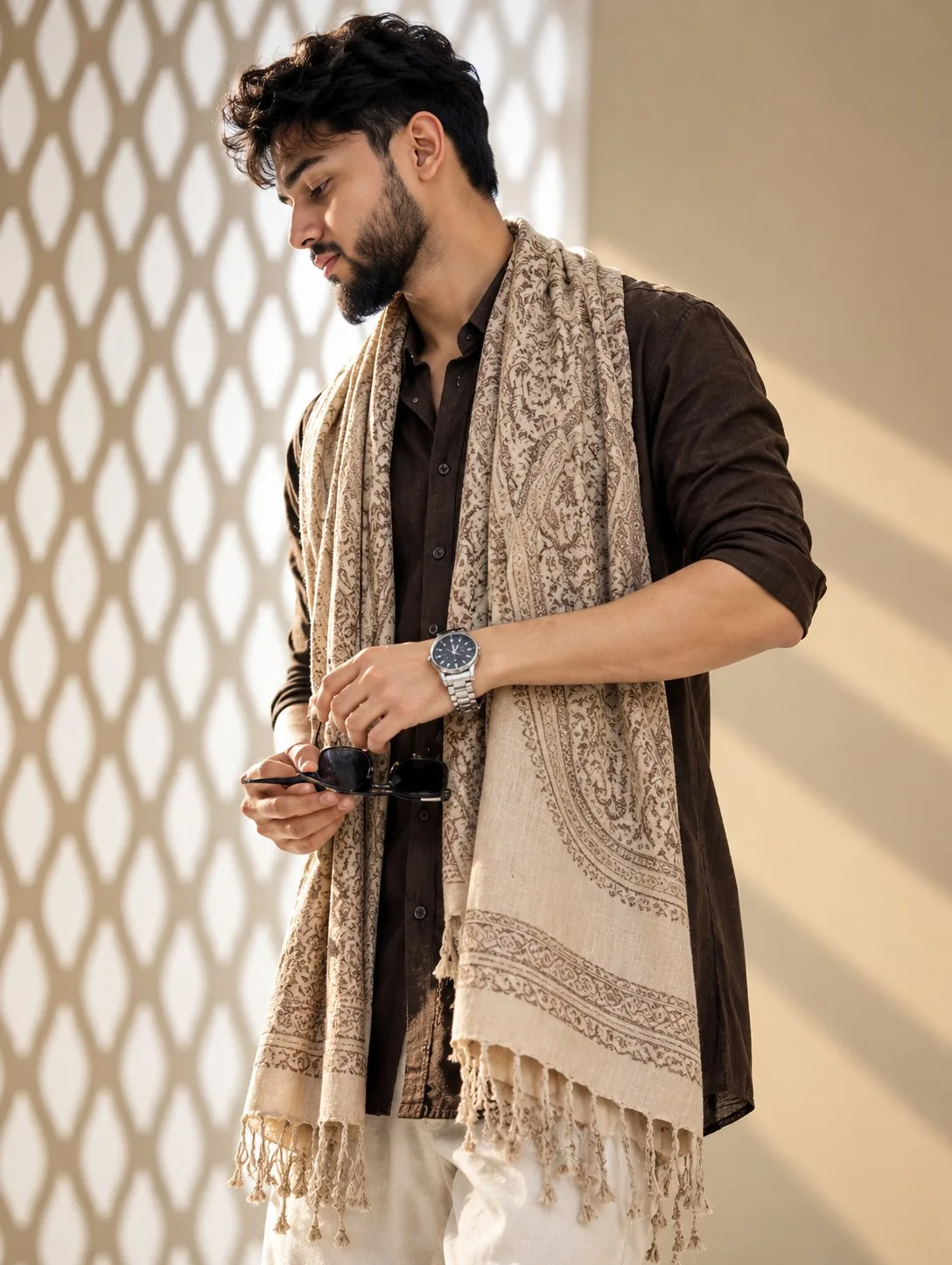 Brown Linen Shirt & Heritage Scarf Portrait