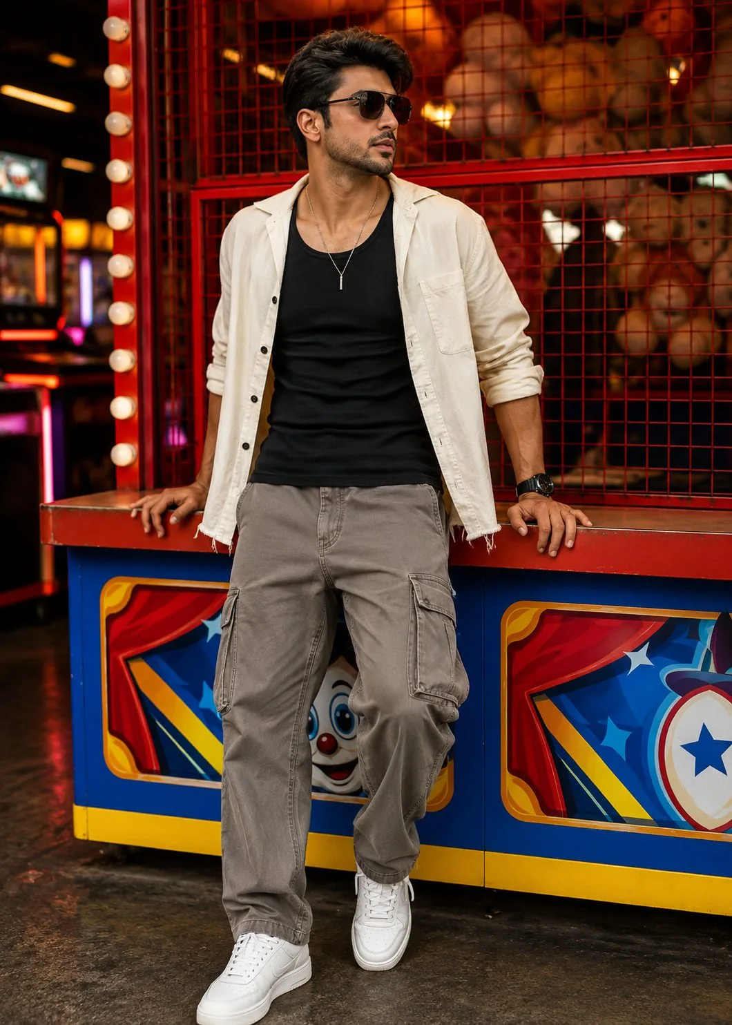 Burgundy Overshirt Arcade Fashion Portrait