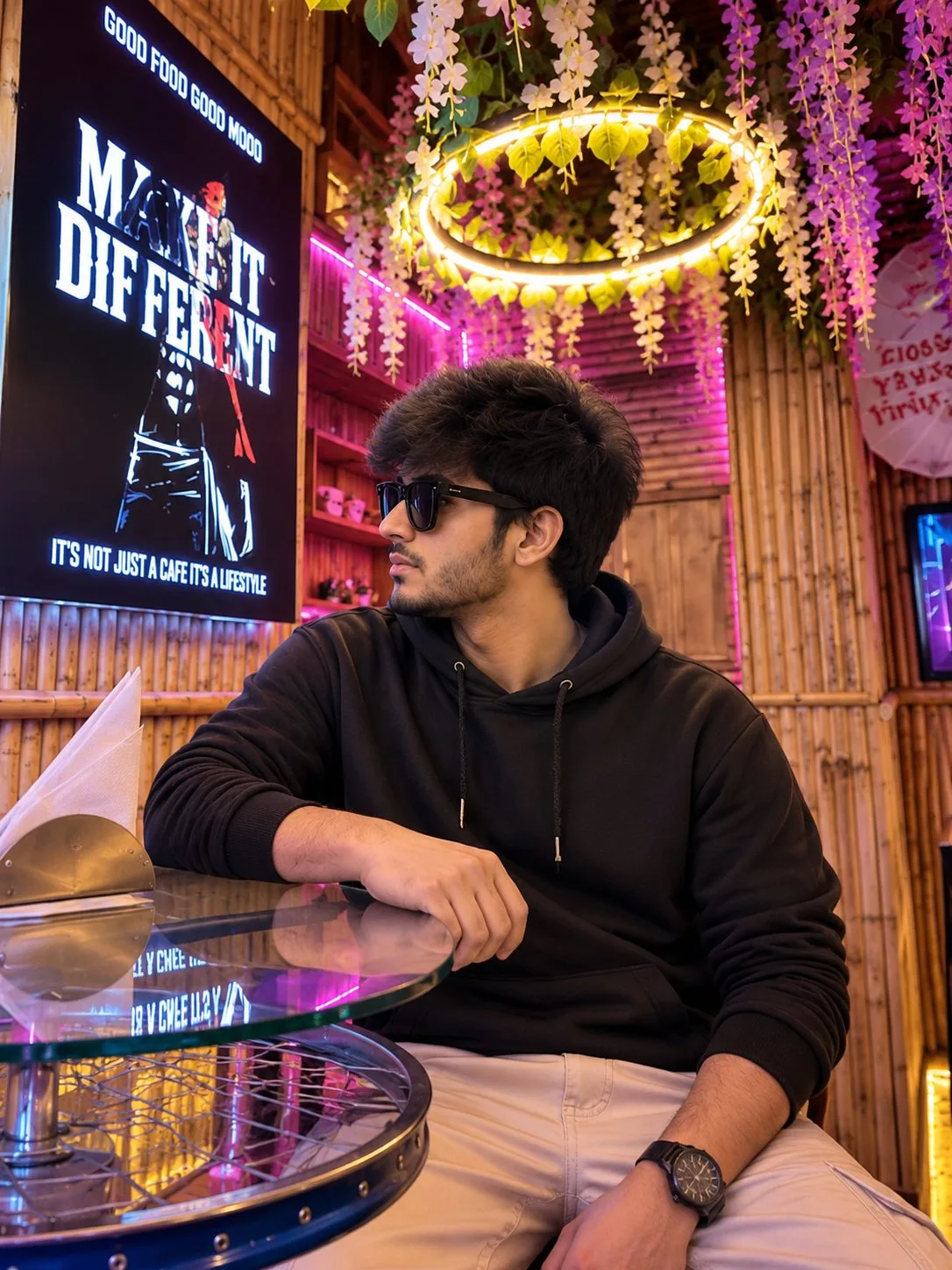 Cinematic Bamboo Café Boy Photo