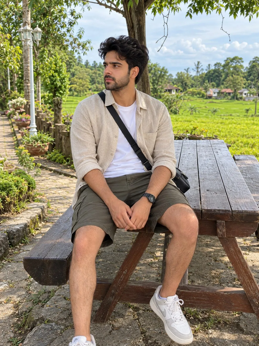 Countryside Picnic Bench Portrait for Boys